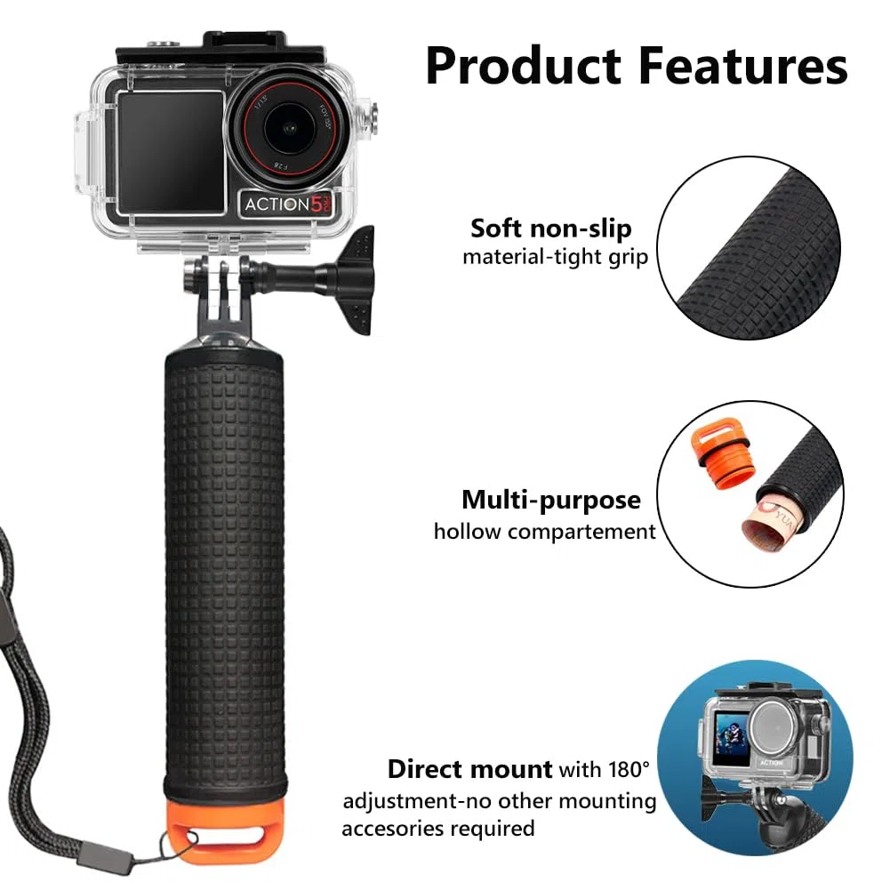 Funda Impermeable Compatible con dji Osmo Action 5 Pro/Action 4 /Action 3, Carcasa Impermeable + Mango Flotante + 6 Inserciones antivaho + Abrazadera de Montaje rápido