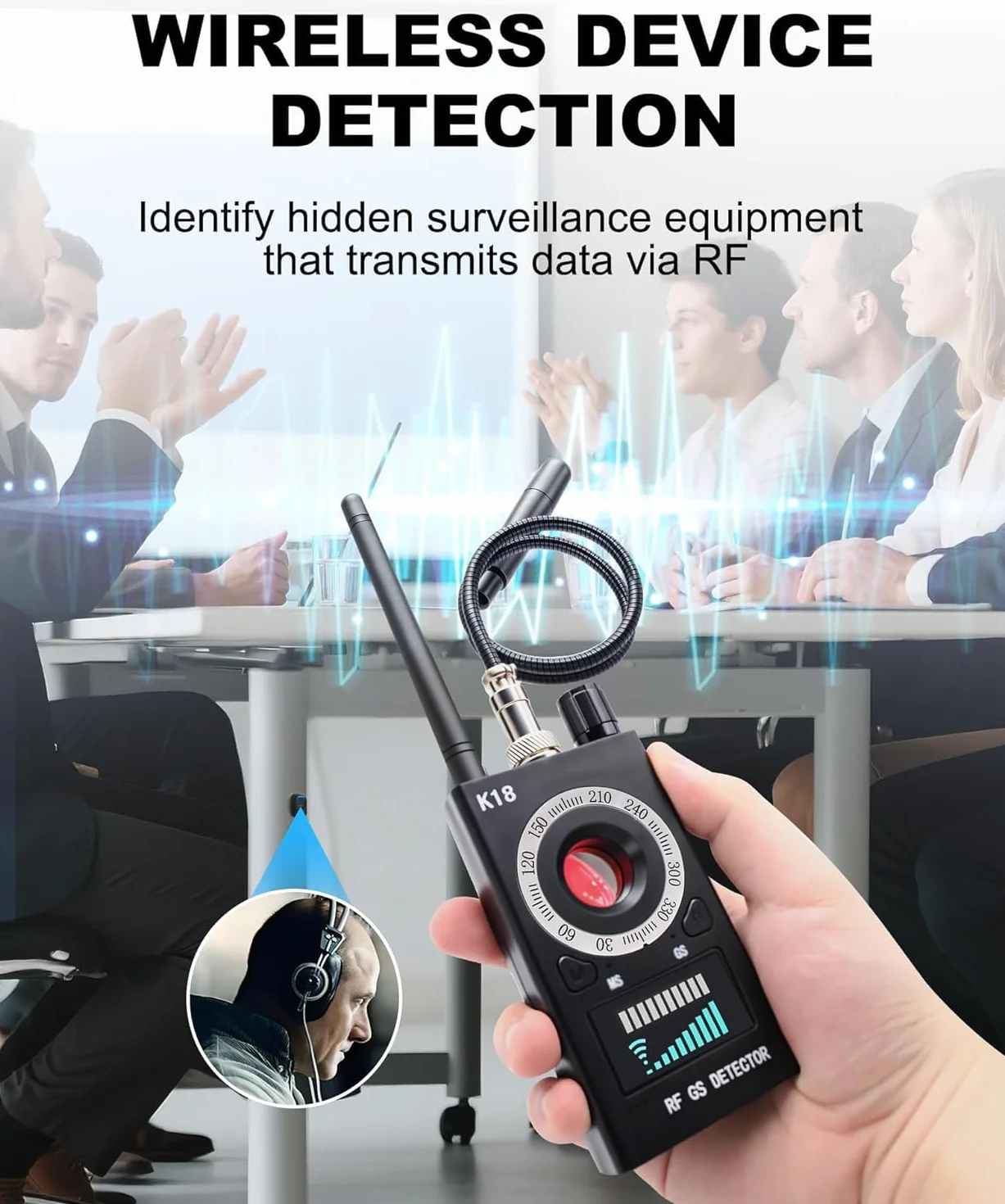 Detector inalámbrico de cámara oculta, detector antiespionaje, detector de errores, dispositivo de escáner de detector RF, detector GPS para rastreador GPS, dispositivo de escucha, buscador de