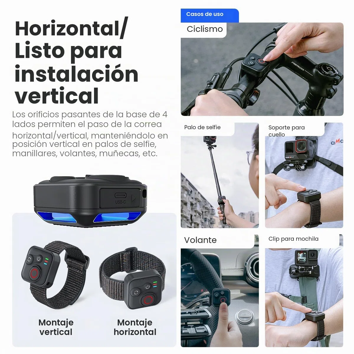 Mando a distancia inteligente Blue-tooth para Insta360 X5/X4/X3/Go 3S/ACE pro 2/ACE Pro/ONE X2, control remoto de acción inalámbrico de rango de 50 m con correa de muñeca para vlogging, 96 horas de