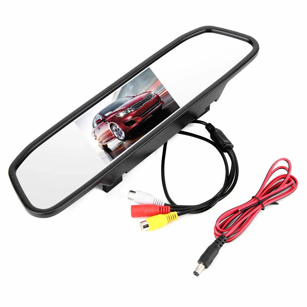 Cámara de respaldo para automóvil, retrovisor de automóvil de 4.3 pulgadas, monitor de espejo de pantalla grande, pantalla HD TFT-LCD, entrada de video de 2 canales