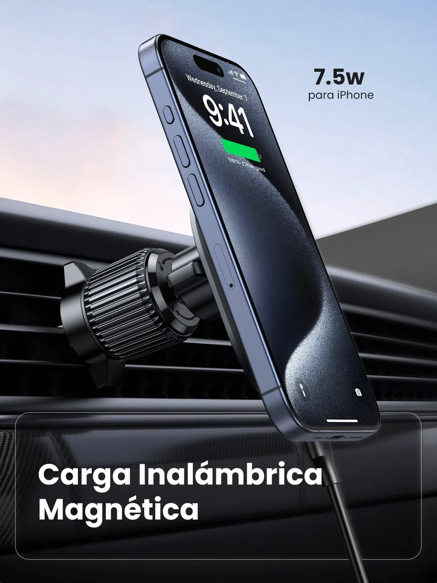 UGREEN Cargador Inalámbrico Magnético, Soporte Móvil para Aire Ventilación Carga Qi 15W, Compatible con iPhone 16 Plus Pro Max/15/14/13/12 Series