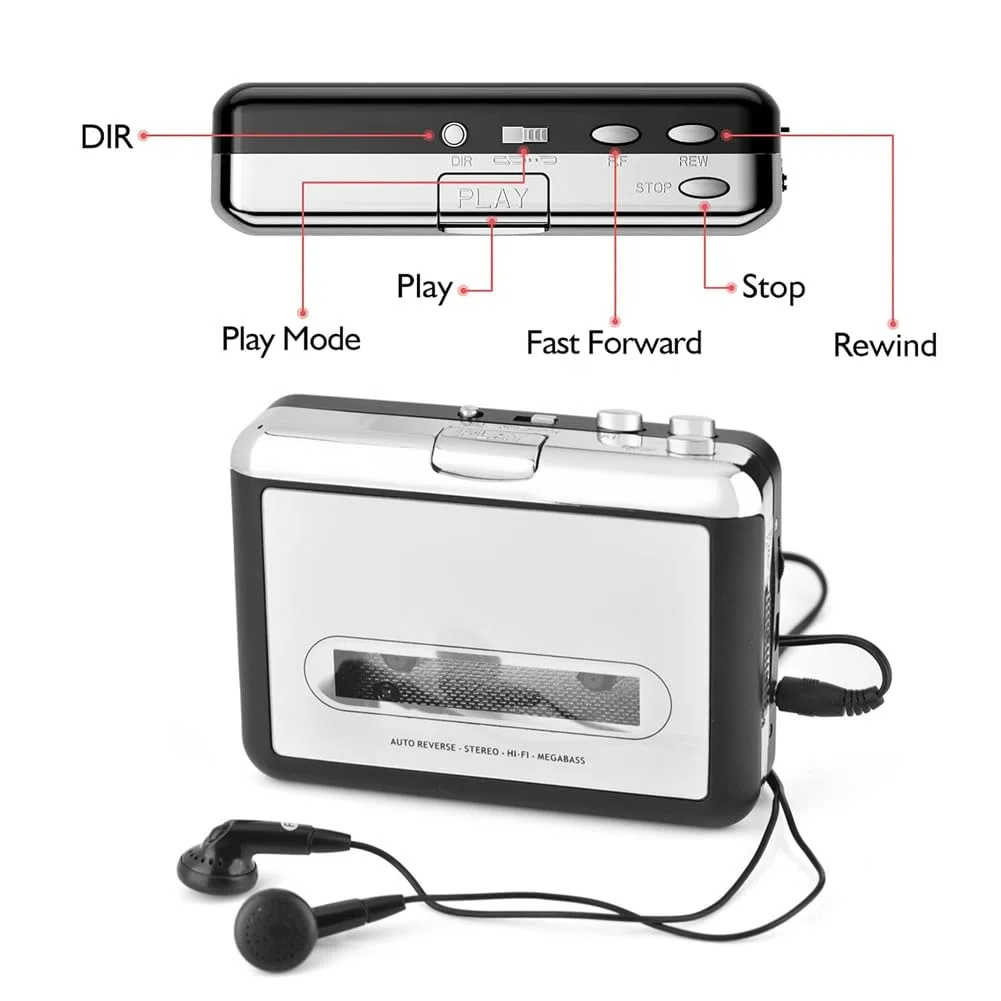 Tiiyee Cassette Reproductor Grabador, Convertidor de Cinta A Mp3 Casetes Portátil Música Audio Casete Walkman USB Cintas con Auriculares para Computadora Enchufe Hembra 3,5 MM Miniestéreo Stereo