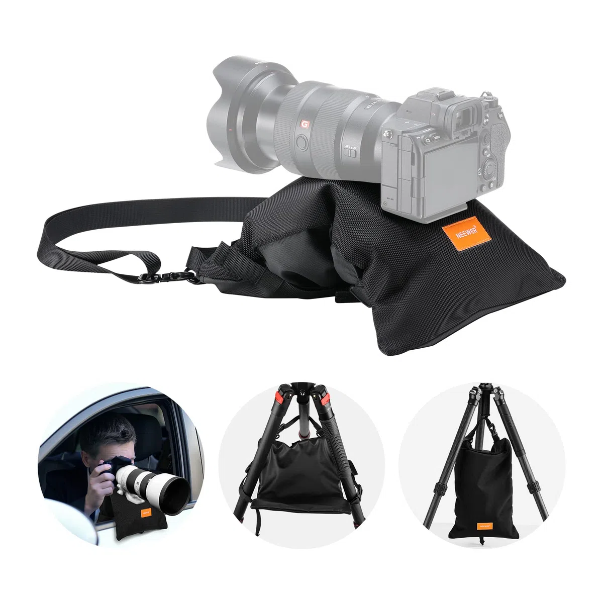 NEEWER Bolsa de Arena para Fotografía de Mano Plegable de 15,5" x 9,4", Correa para Hombro, Saco de Poliéster Resistente, Puf, para Soporte de Lente de Cámara y Soportes de Luz