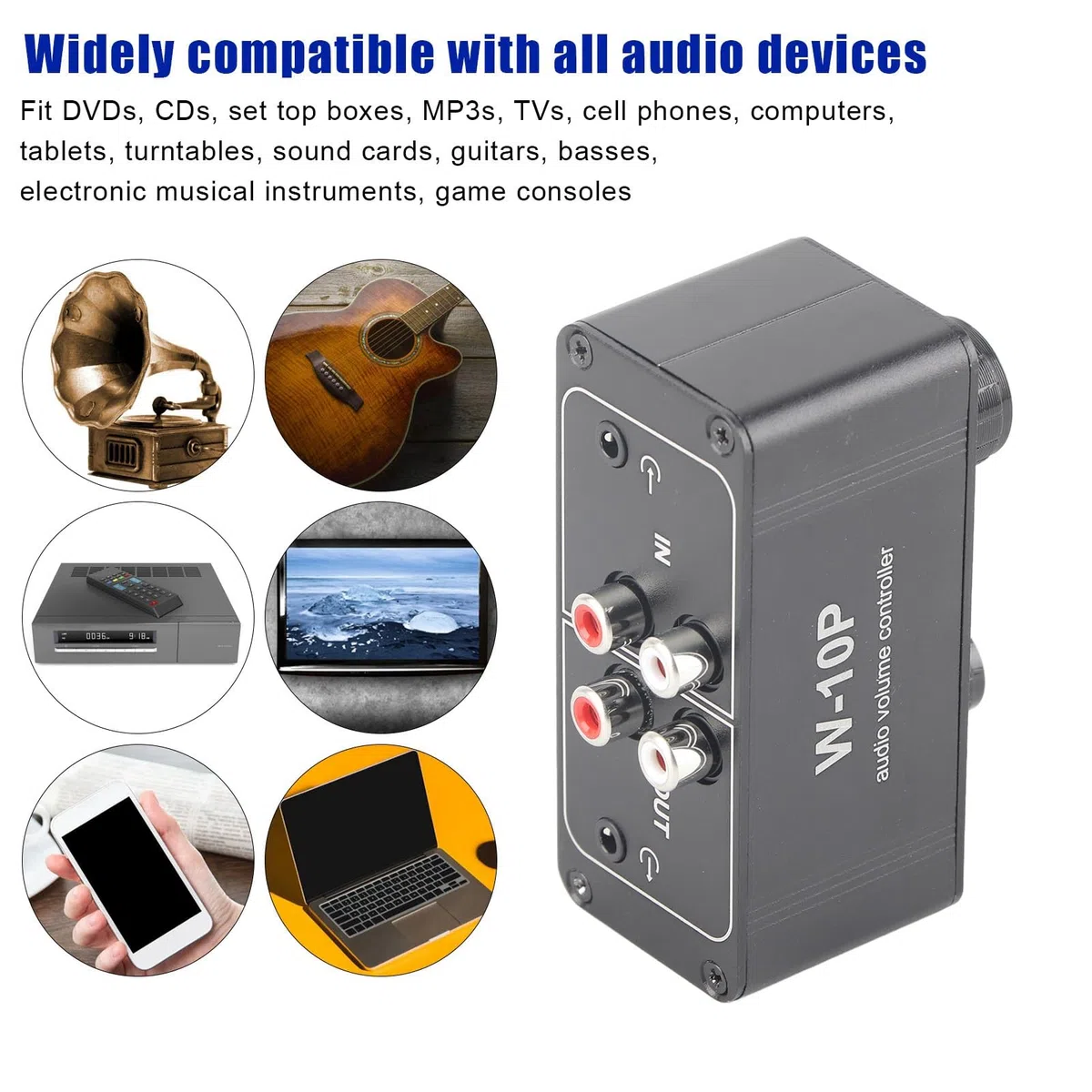 Controlador de Volumen de Audio Estéreo, Mini Atenuador Pasivo Estéreo con Entrada/Salida de 3,5mm, Señal sin Pérdidas, Carcasa de Aleación de Aluminio