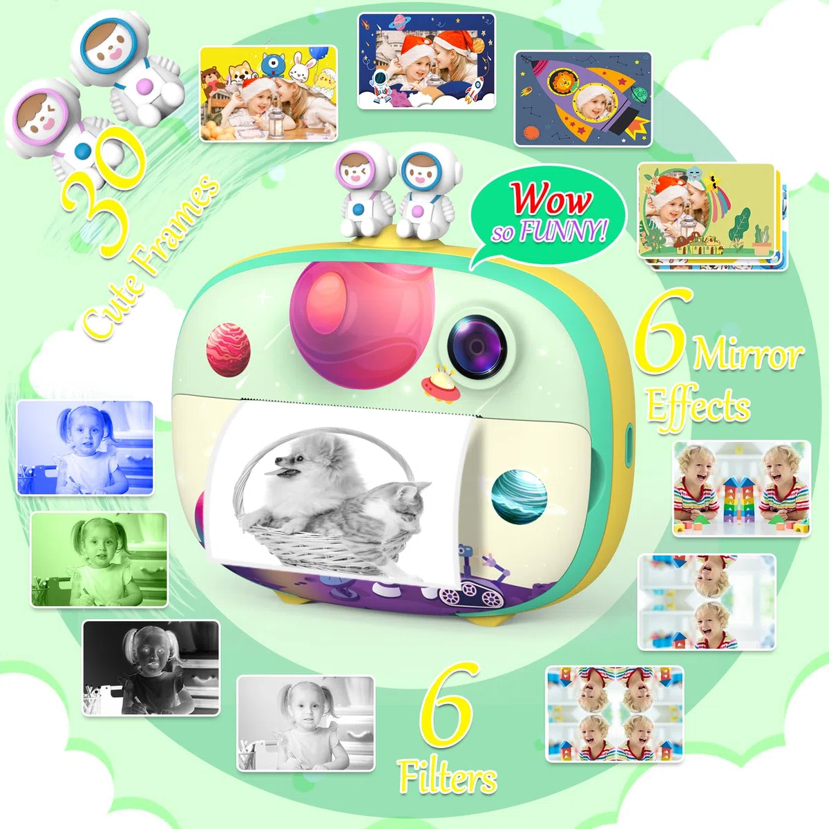 Uleway Cámara Fotos Infantil Instantánea para Niños, Cámaras Digitales de Fotos con Pantalla de 2.4 ", con Papel de Impresión Tarjeta SD de 32GB, Regalos Juguete para Niños y Niñas 3 a 12 Años (Verde)