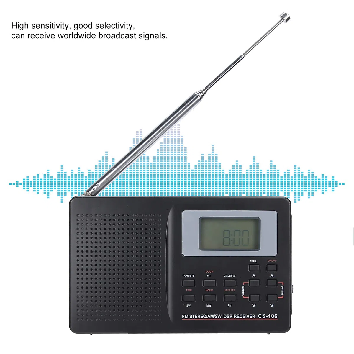 Sxhlseller CS-106 Radio de Banda Completa de Alta sensibilidad, Radio portátil con Receptor de Radio para Auriculares Am/FM/SW/MW/LW/TV Radio con Sonido estéreo para Cocina Que acampa al Aire Libre