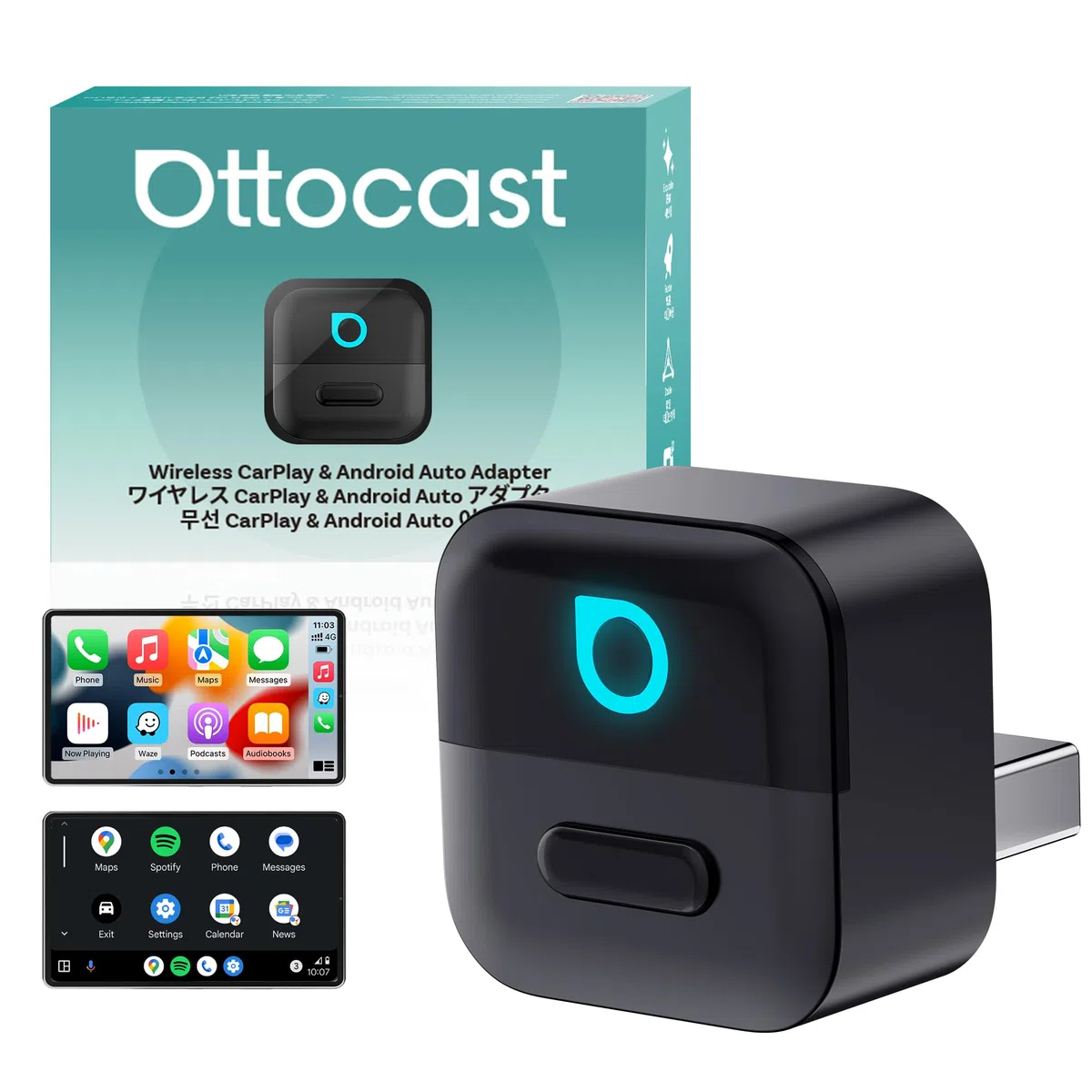OTTOCAST Mini Pico 2026 Adaptador Inalámbrico CarPlay & Android Auto, WiFi 6 & Bluetooth 5.4, Mini Dongle USB Plug & Play, De CarPlay/Android Auto con Cable a Wireless, OTA Upgrade