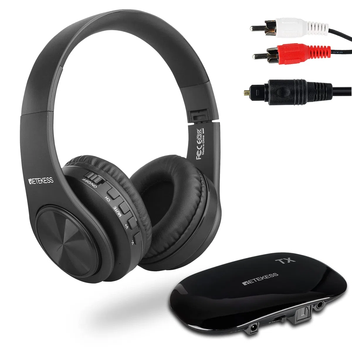 Retekess TA005 Auriculares Inalámbricos para TV,Auriculares TV Inalámbricos,Batería Recargable Integrada,Compatible con Entrada Estéreo,AUX y RCA,Alto Volumen para Personas Mayores