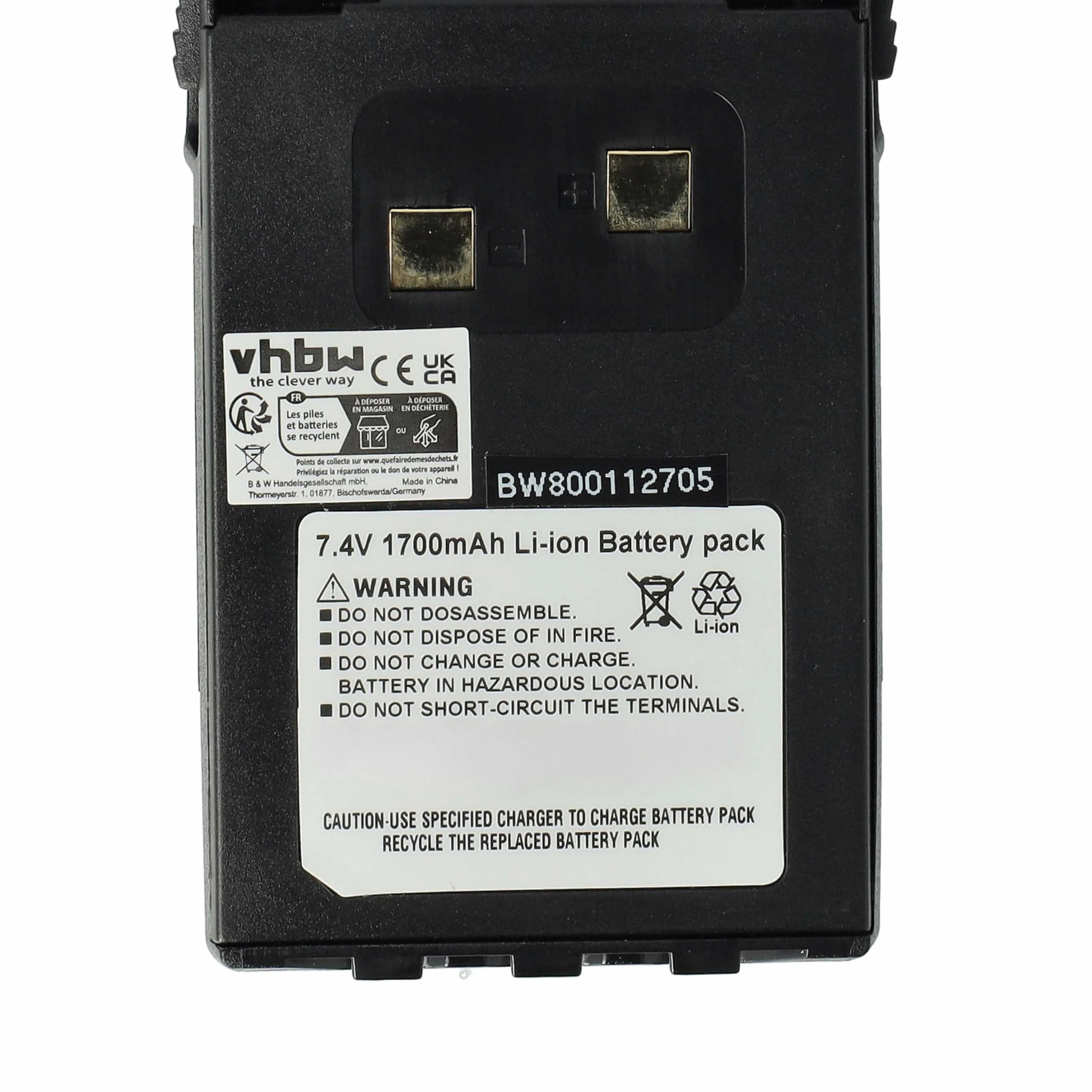 vhbw 1x batería Compatible con Wouxun KG-UVD1P, KG-UV6D, KG-UVD1 Radio (1700 mAh, 7,4 V, Li-Ion) + Pinza