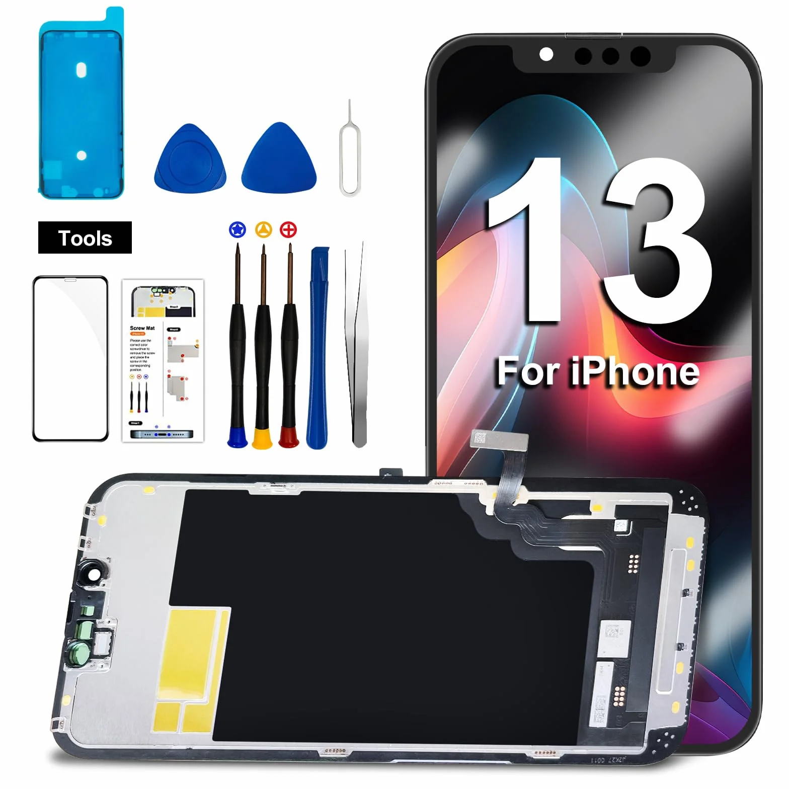 DTD Pantalla táctil de Repuesto para iPhone 13 LCD de 6,1 Pulgadas, Pantalla táctil 3D, digitalizador, Kit de Montaje y reparación 2024 (Modelos A2482, A2631, A2634, A2635, A2633)