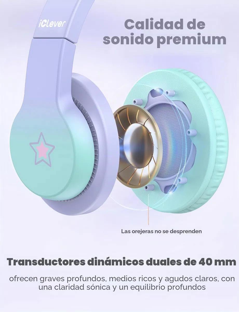 iClever HS19S - Auriculares con Cable Plegable para niños con micrófono, limitador de Volumen 85/94 dB - Shareport - Auriculares estéreo para niños y niñas, Auriculares con Cable con Enchufe