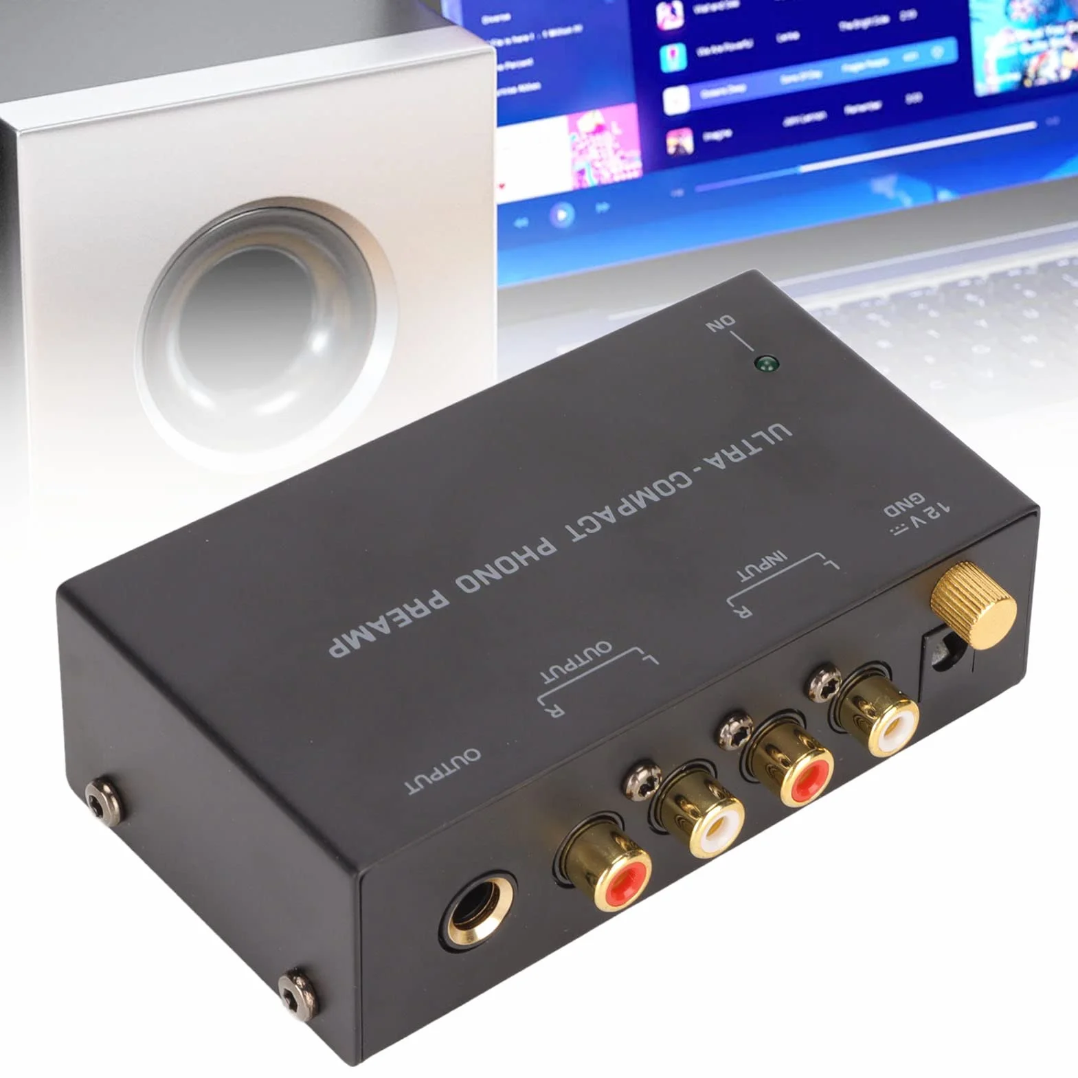 Preamplificador de Tocadiscos Phono, Amplificador de Tocadiscos PP400, Preamplificador de Fonógrafo Estéreo de Audio con Entrada RCA, Salida RCA, Control de Perilla Independiente, Adaptador de(EU)