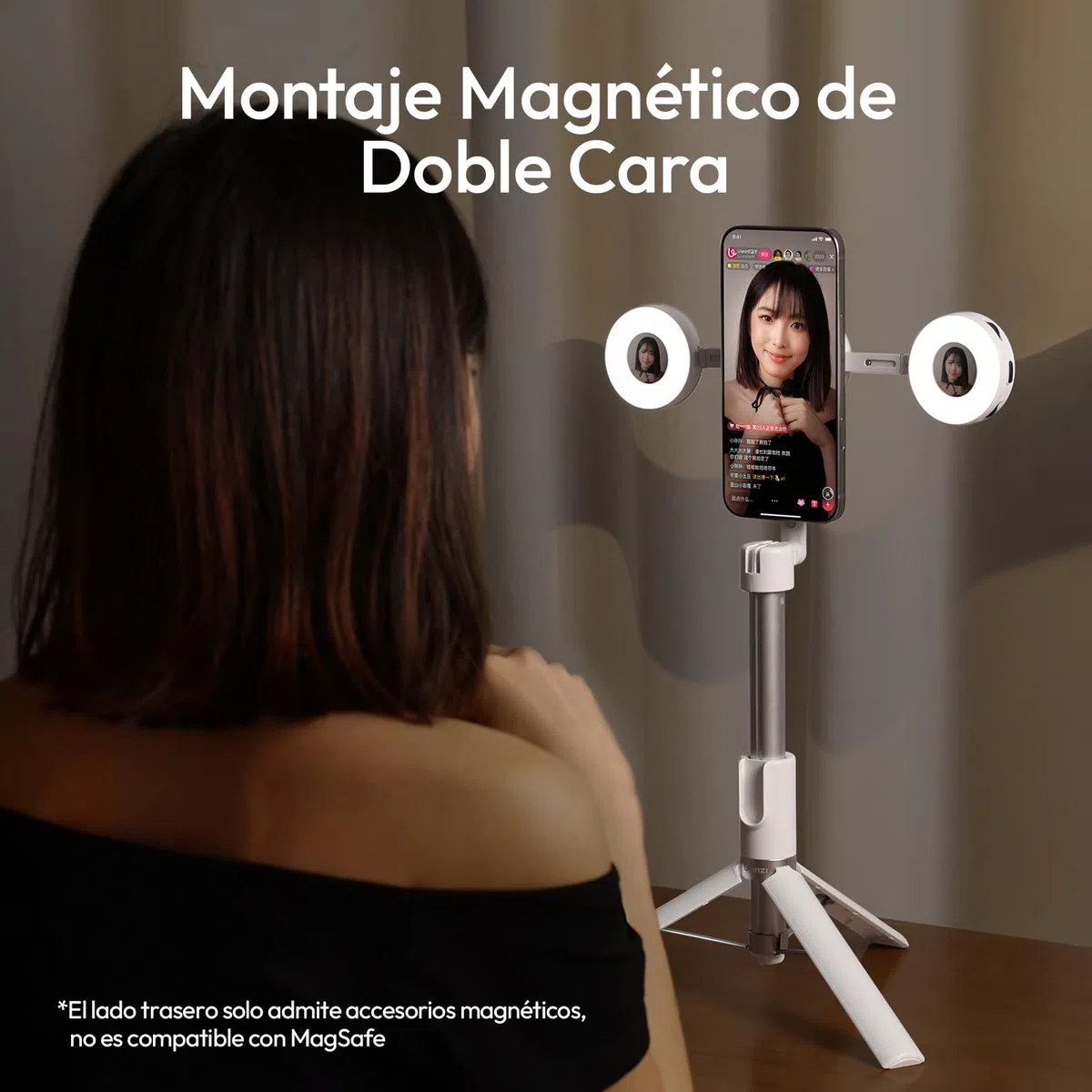 ULANZI ML05 Luz Magnética para Selfie para iPhone, LED Anular con Doble Imán y Espejo, 9000 K CRI≥97, Luz para Móvil con Iluminación Gran Angular, Ideal para Vlog, Foto y Grabaciones de Vídeo