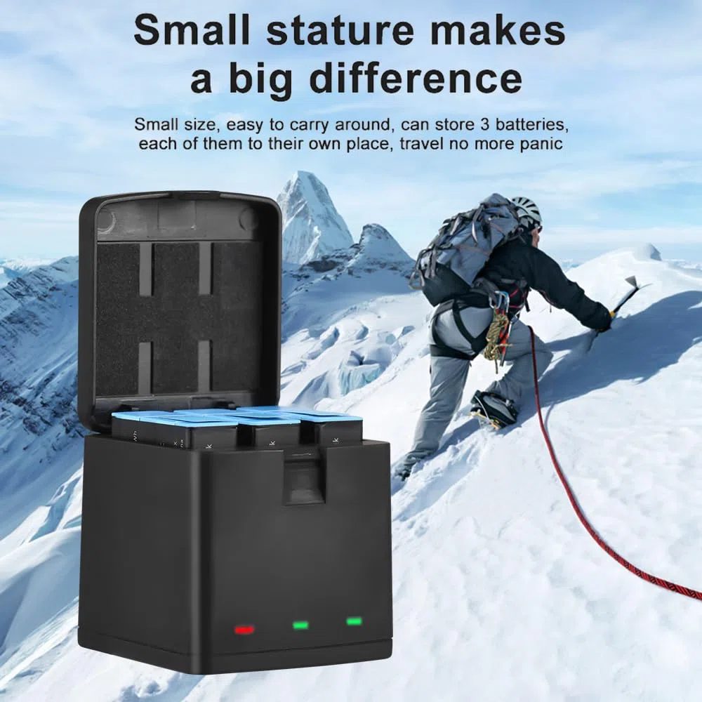 Andoer Batería de 3 Piezas de 1800 mAh + Cargador de batería de 3 Ranuras con Puerto USB Compatible con GoPro Hero 12/11/10/9