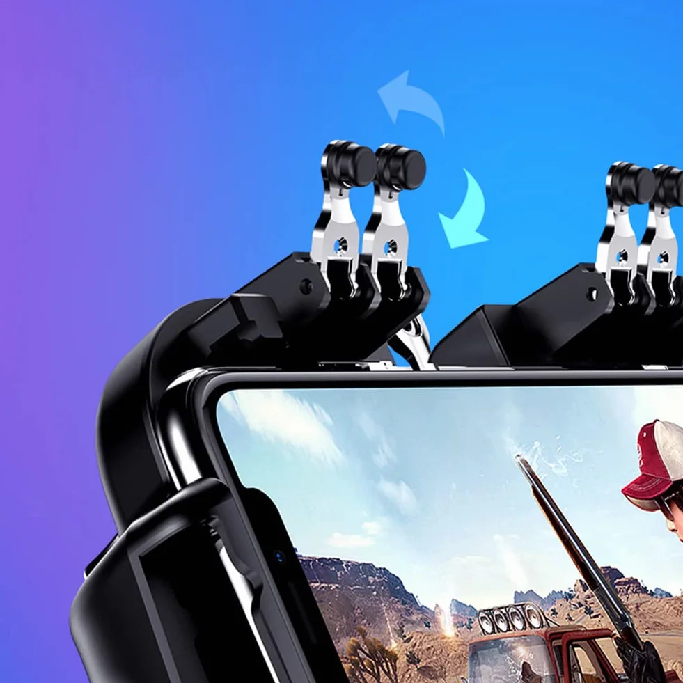 Gatillos para Movil Mando Mobile Controller 6 dedos con Ventilador, Gamepad Joystick de Disparo y apuntar L1R1 L2R2 Grip para Call of Duty PUBG Compatible con Smartphone iOS e Android