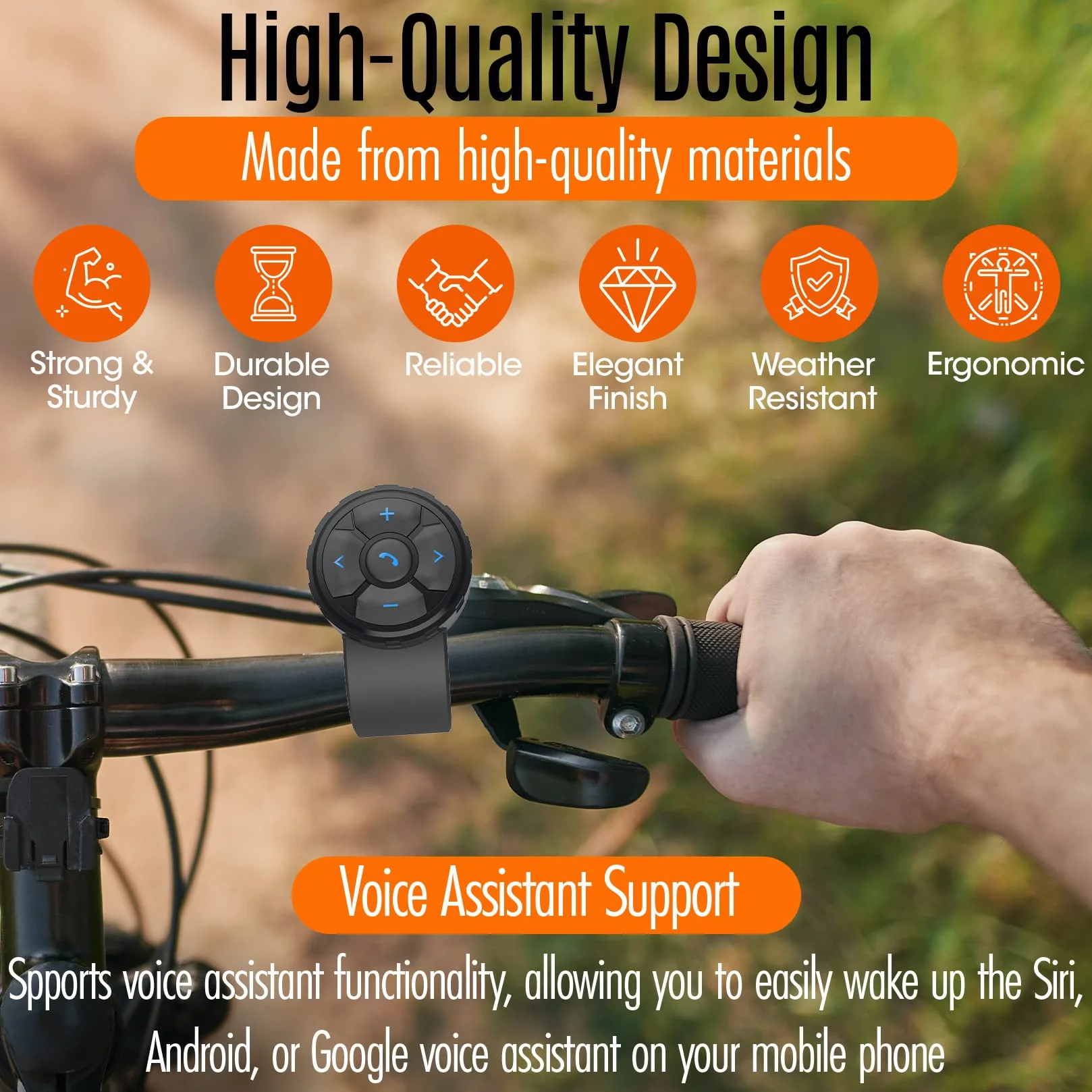 Mando a Distancia Bluetooth para Moto, Botón Bluetooth para Bicicleta - con Funciones de Llamadas, Música, Volumen, Siri, Cámara