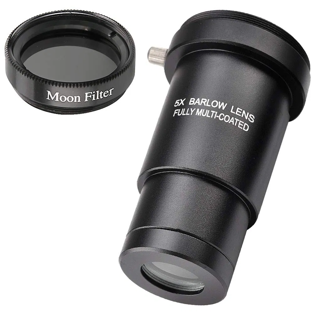 Kit de Filtro de Luna y Lente Barlow 5X de 1.25 Pulgadas para oculares de telescopio