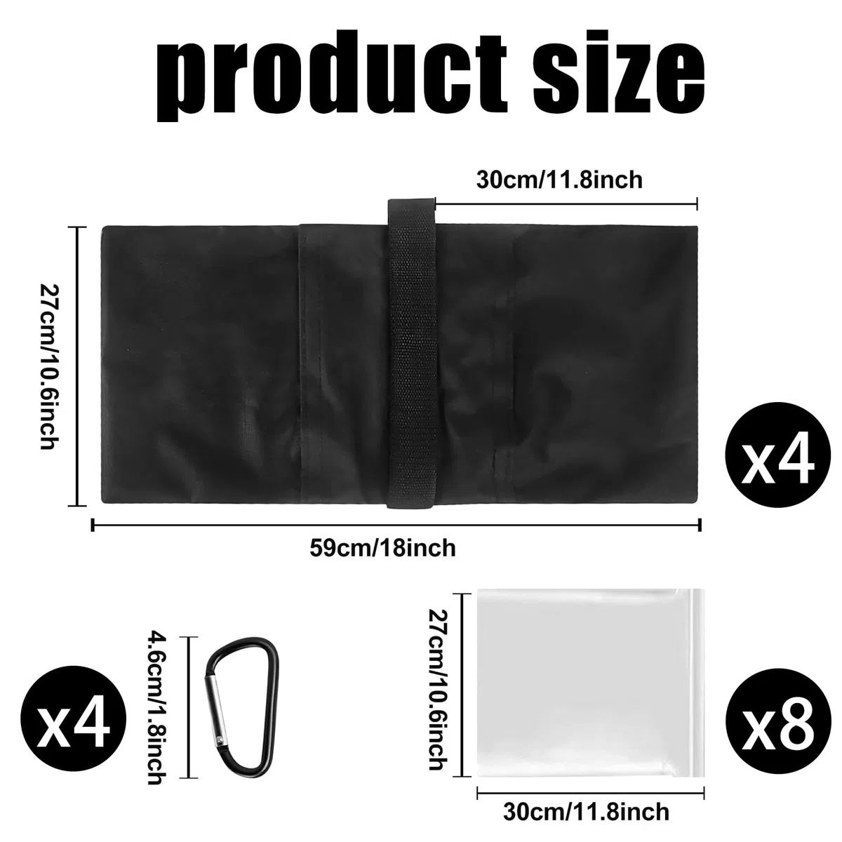 Lote de 4 bolsas de arena, 27 x 58,5 cm, lastre Oxford 600D con gancho y bolsa de plástico, para trípode de fotografía, estudio fotográfico, tienda, sombrilla