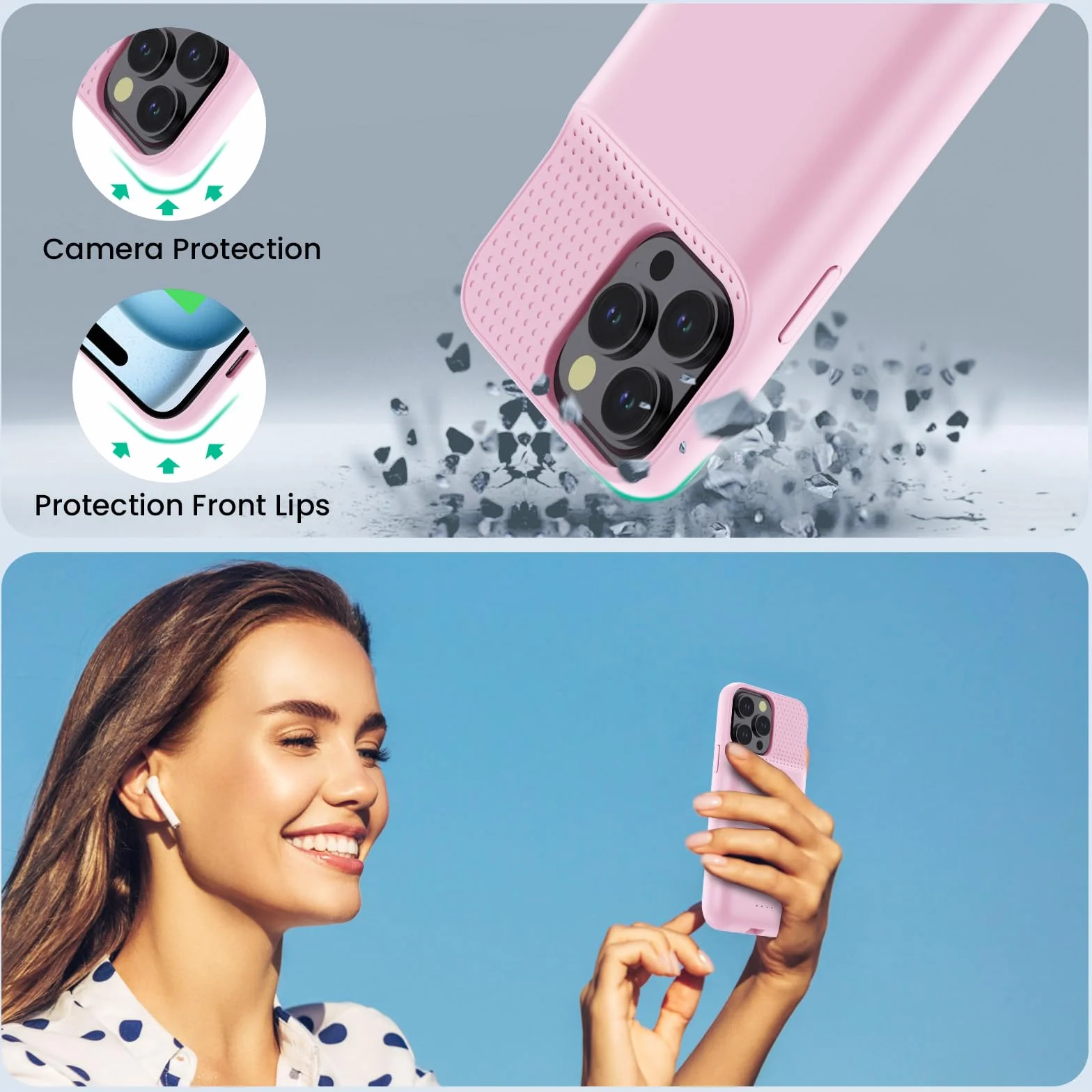 Feob Funda Batería para iPhone 15 Pro MAX,【15W Carga Rápida & Potente】 8600mAh Funda Cargador Portatil Carcasa Batería Recargable Ultra Capacidad Batería Externa para iPhone 15 Pro MAX [6,7"] - Rosa