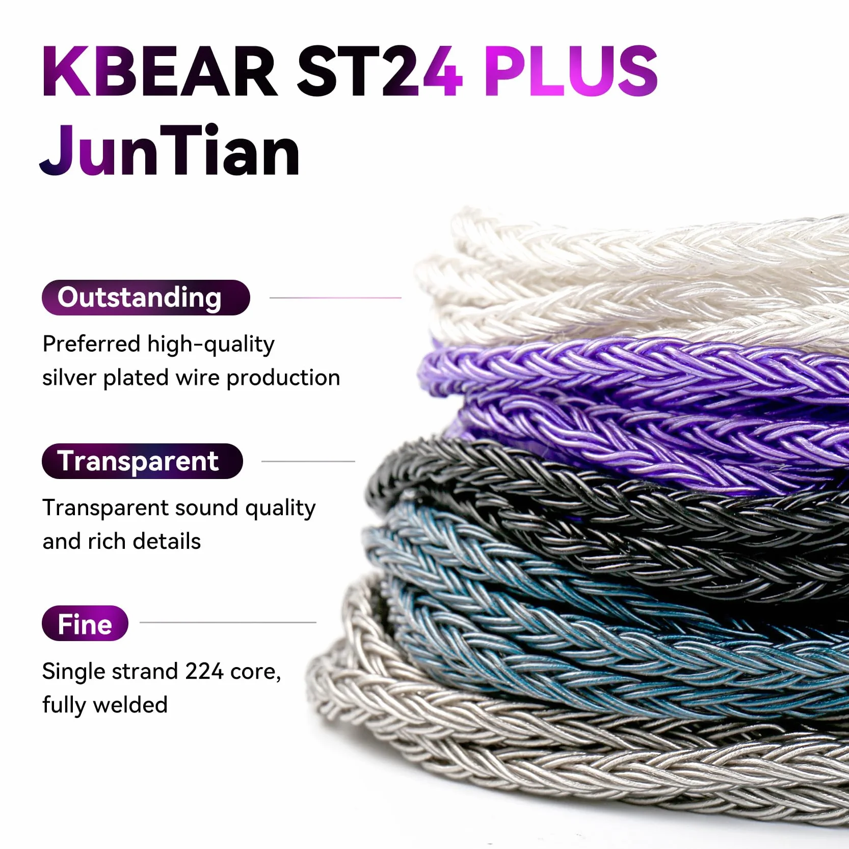 KBEAR JunTian IEM - Cable de auriculares intraurales de 2 m de largo, 16 núcleos 5N OCC chapados en plata, cables de extensión de auriculares para kz zs10 Pro, Tangzu wan'er, audiófilos y bateristas