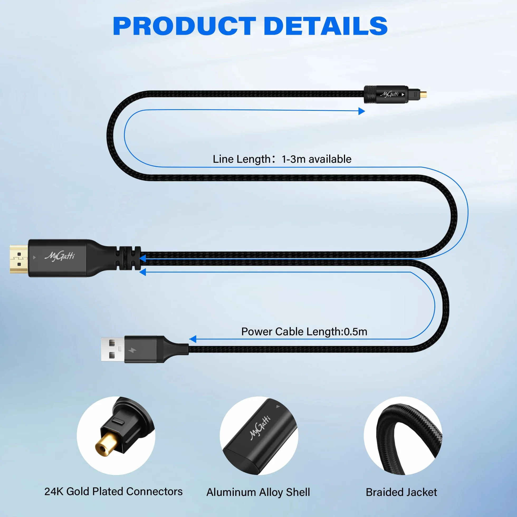 Cable convertidor de HDMI ARC/eARC a Toslink óptico de 2 m, 192 kHz unidireccional, cable extractor de audio USB para TV a barra de sonido, amplificador de cine en casa, altavoces antiguos – Plug