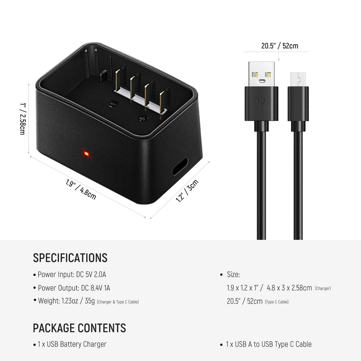NEEWER Cargador de Batería USB para Z1 Speedlite 7,4V/2600mAh Batería de Iones de Litio, Entrada DC 5V/Salida DC 8,4V Cargador USB Tipo C con Cable de Carga para NEEWER Z1-C, Z1-S, Z1-N TTL Flash