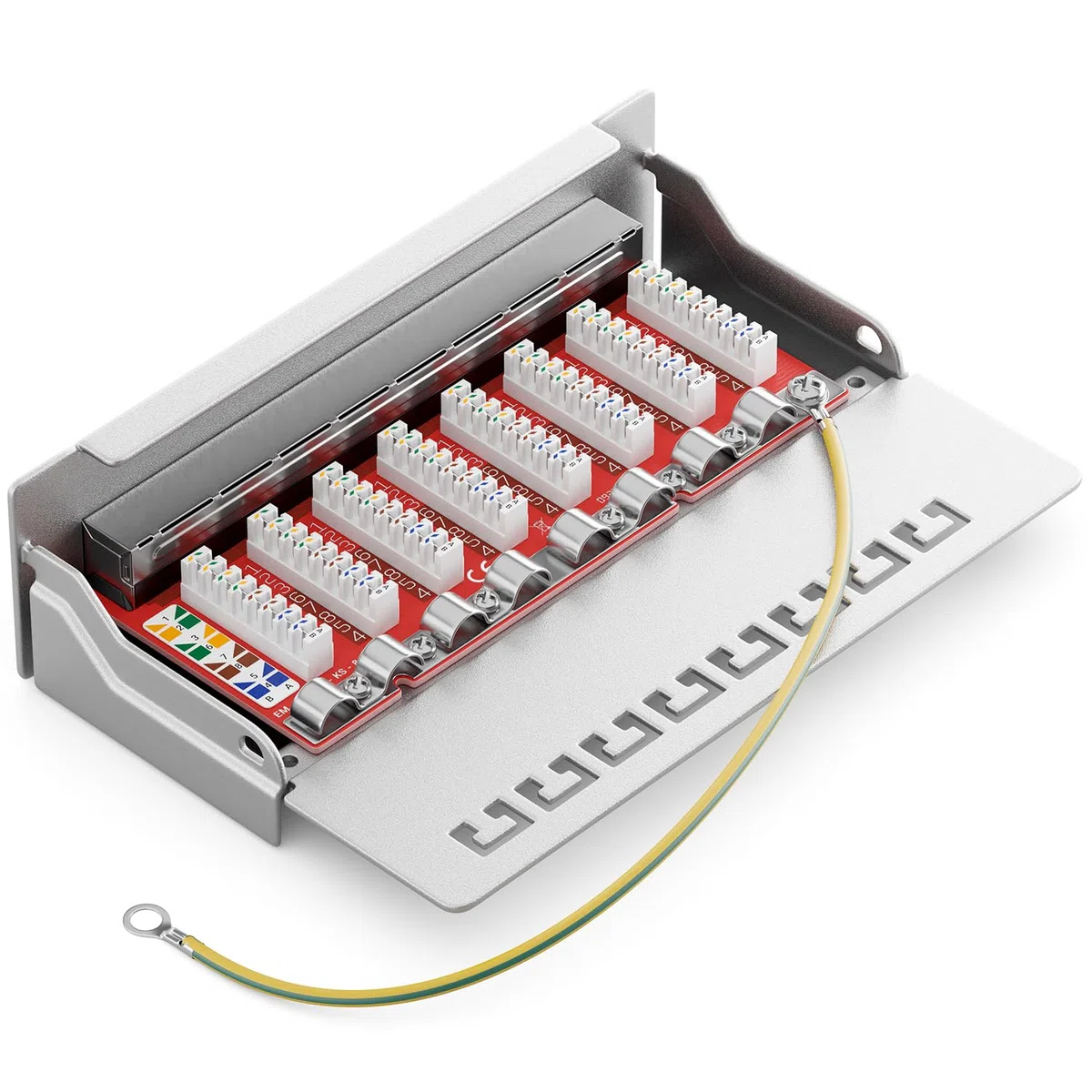 deleyCON CAT6a Patch Panel El Panel de Corrección 8 Puertos Escritorio y Montaje en Pared - Blindado - Enchufe 8X RJ45 - TIA568A TIA568B - Gris Claro