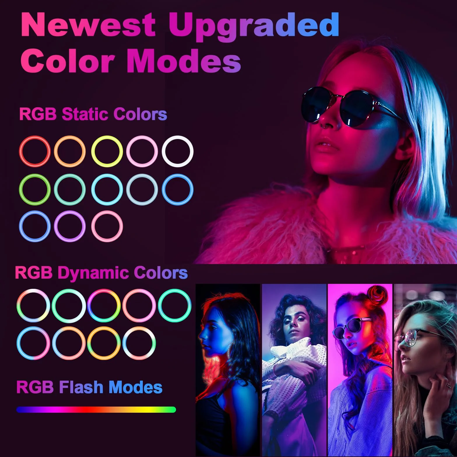 PEYOU Aro de Luz con Tripode, RGB Ring Light de Chasis Redondo Reforzado, Anillo de Luz Regulable para TikTok, Maquillaje, Selfie Fotografías, Youtube, Twich Live, etc.