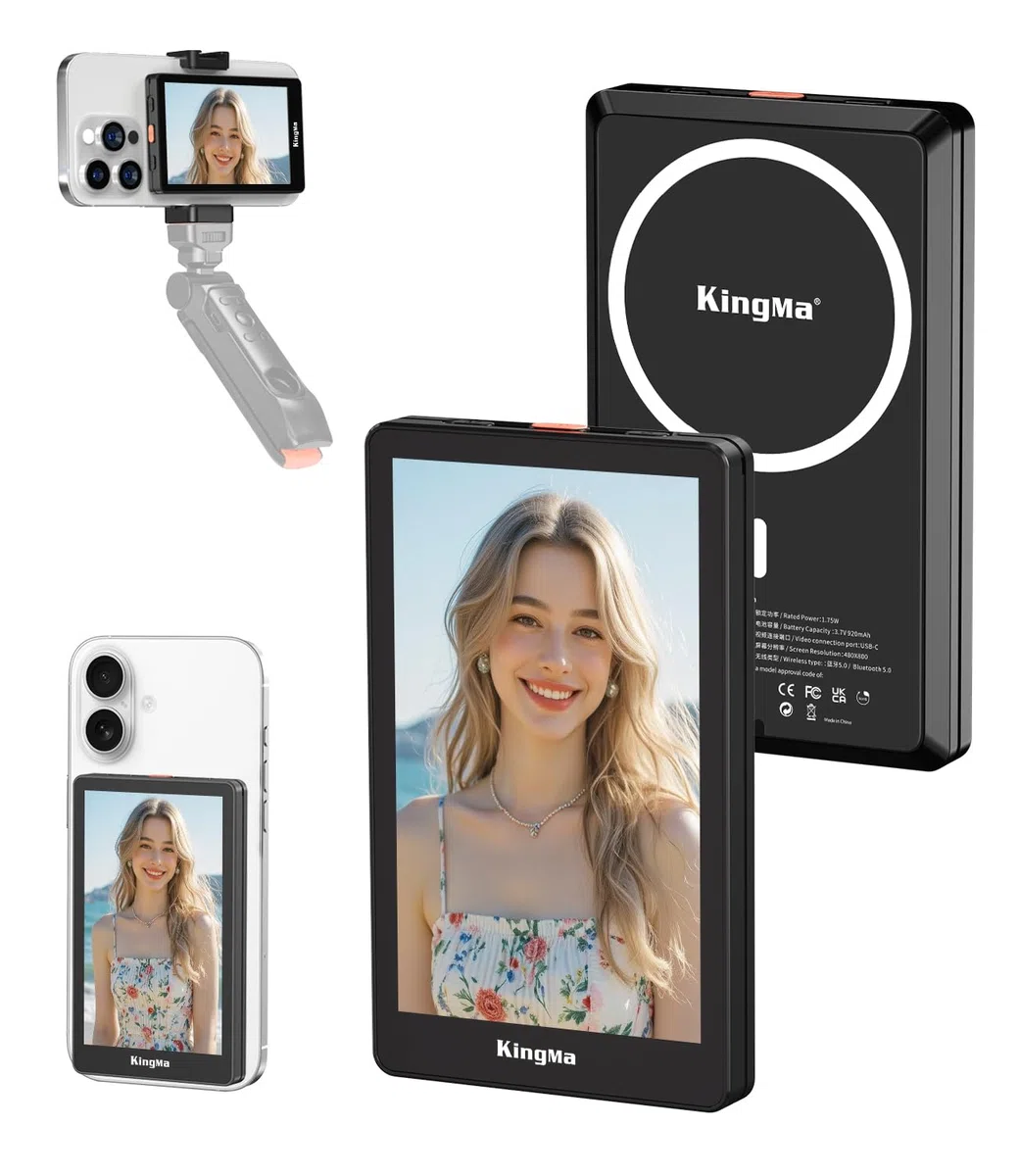 King Ma Teléfono Vlog Selfie Monitor Pantalla, Vlog Sync Pantalla con Cámara Trasera iPhone, Accesorios Vlog, Transmisión en Vivo, TikTok, Solo compatible con iPhone (compatible con cable)