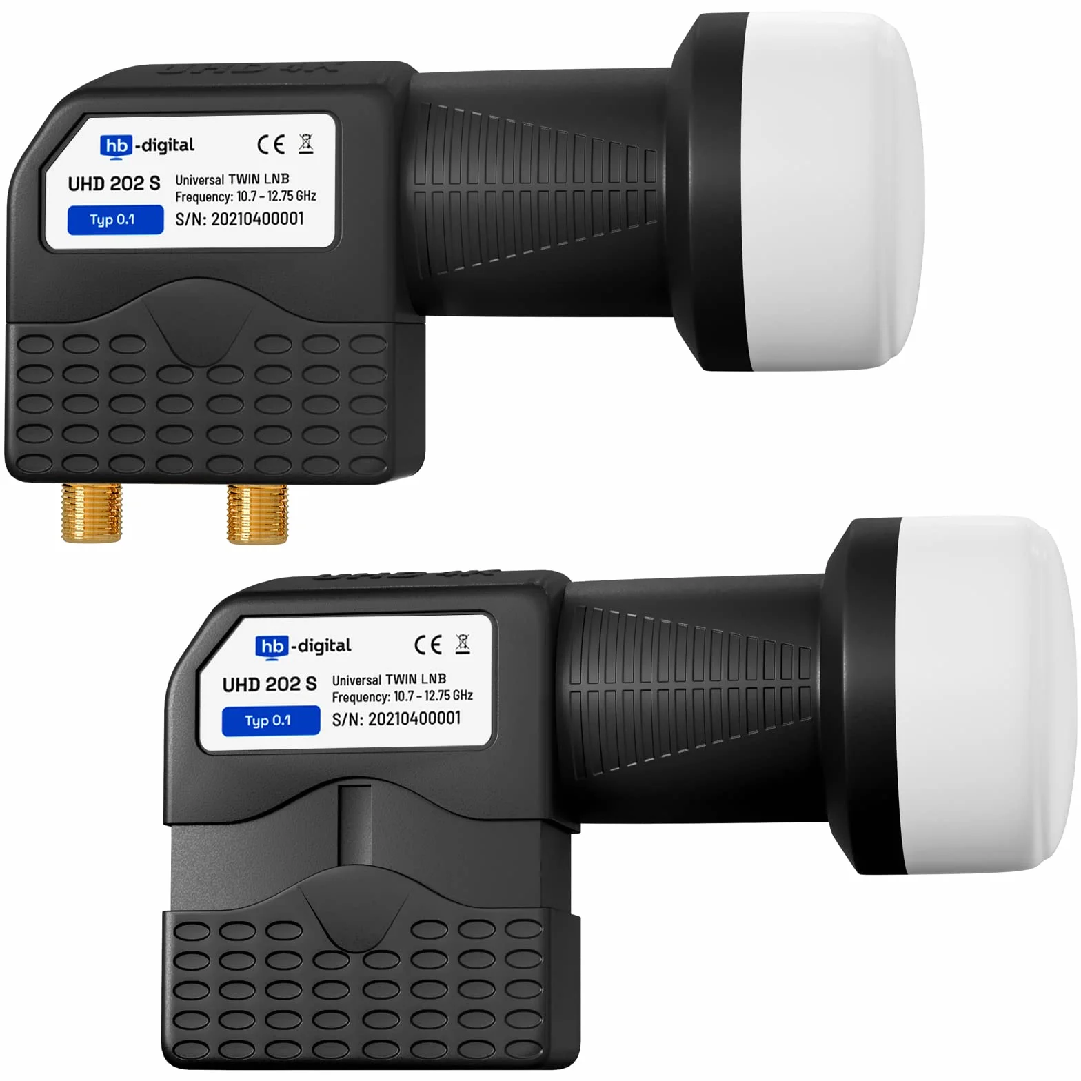 HB-DIGITAL Twin LNB LNC 2 Sat Participantes Directos Full HD TV 3D 4K 8K UHD + Contactos Chapados En Oro + Protección contra La Intemperie (Extensible) En El Conjunto con 4 F-Conectores