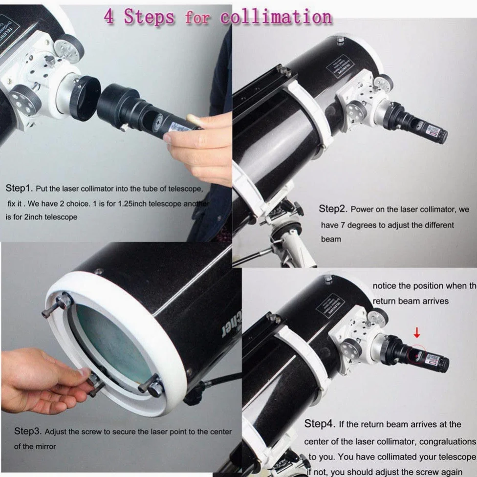 Svbony Colimador Telescopio 1,25" y 2" Adaptador Colimador Metal Colimador 7 Nivel de Brillo Colimador para Telescopio Reflector Newtoniano(Negro)