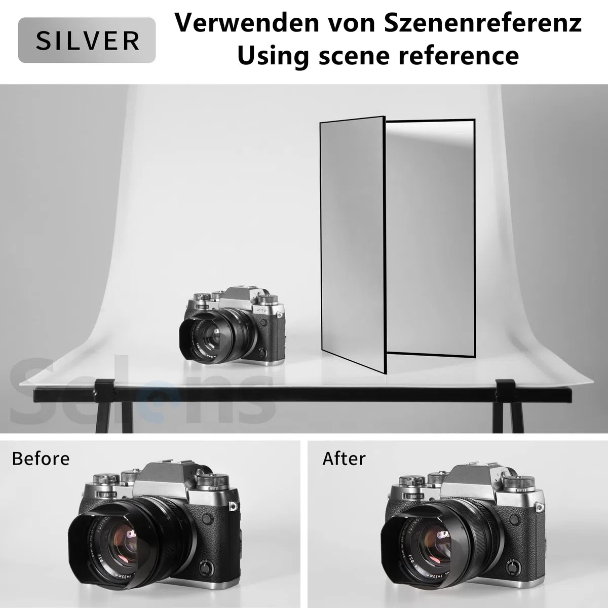 Selens Reflector de luz 4 en 1, difusor de cartón, fotografía, 42 x 29,7 cm, tablero plegable para el producto, accesorios de alimentos, joyería, fotografía, plata/blanco/oro/negro, A3