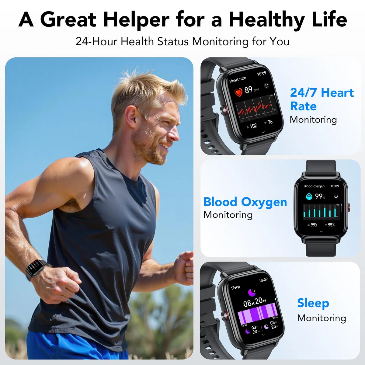 Reloj Inteligente Hombre Mujer, 1.83"HD Smartwatch con Llamadas Bluetooth, Batería de 1000mAh, Autonomía de 20 Días, Impermeable IP68, 110+ Deportivos Modos, Reloj Deportivo para Android iOS