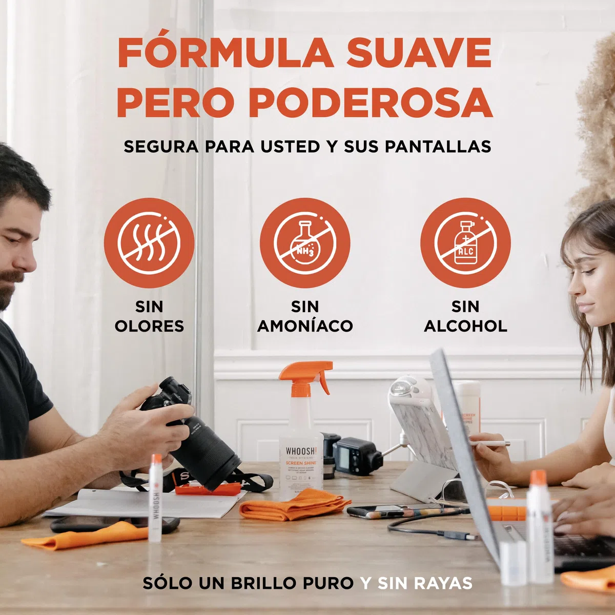 WHOOSH! Limpiador de Pantalla TV Pro para LED, LCD – Kit de Limpieza de Pantalla de TV OLED de 500 ml con paño de Microfibra, Botella Recargable, Limpieza sin Rayas, fórmula Segura y no tóxica