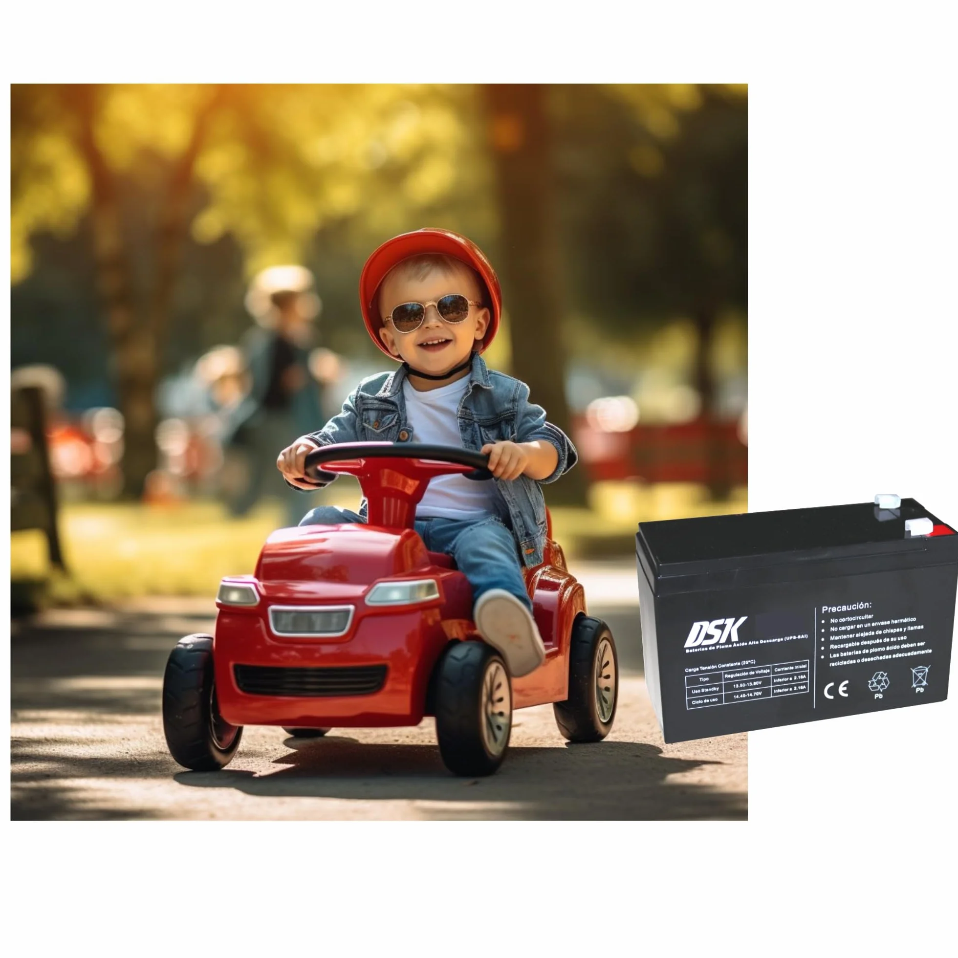 DSK 10324 - Batería de Plomo AGM Recargable y Sellada de 12V con 7Ah. Ideal para Coches Infantiles y Motos eléctricas, patinetes, Sistemas UPS, Sistemas de Seguridad y comunicación…