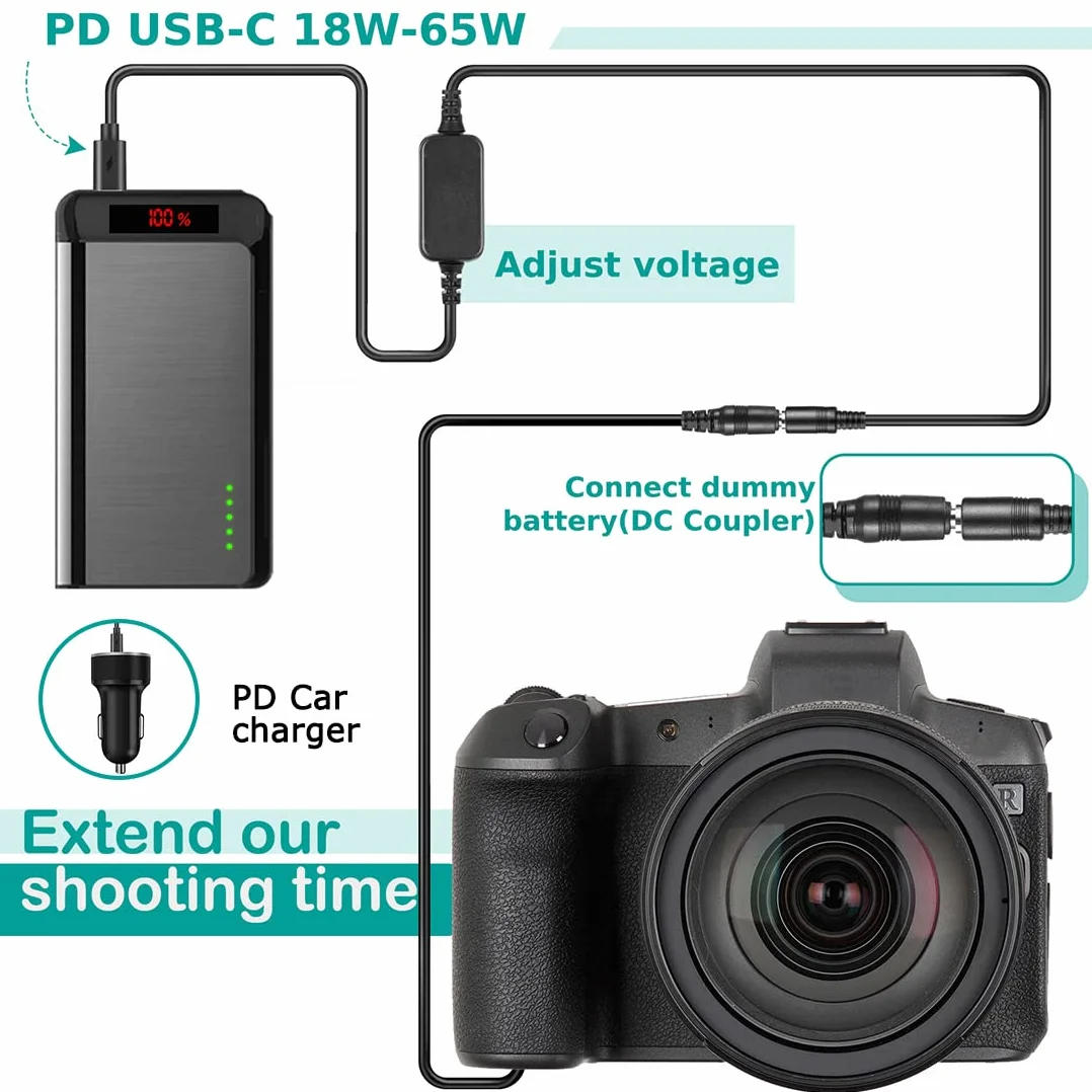 DMW-DCC8 Adaptador USB-C Acoplador de batería simulado Kit de Adaptador PD Reemplazo de batería DMW-BLC12 para Panasonic Lumix DMC-FZ300 FZ1000 GH2 G5 G6 G7 G80 G81 G85 G90 G95
