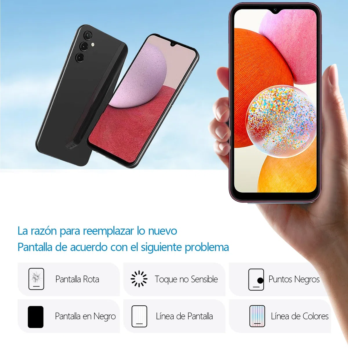 RongZy Pantalla para Samsung Galaxy A14 4G SM-A145p/A145R 2023 Táctil LCD de Repuesto Ensamblaje Digitalizador Reemplazo para Samsung Galaxy A14 4G con Herramientas de Reparación(Negro con Marco)