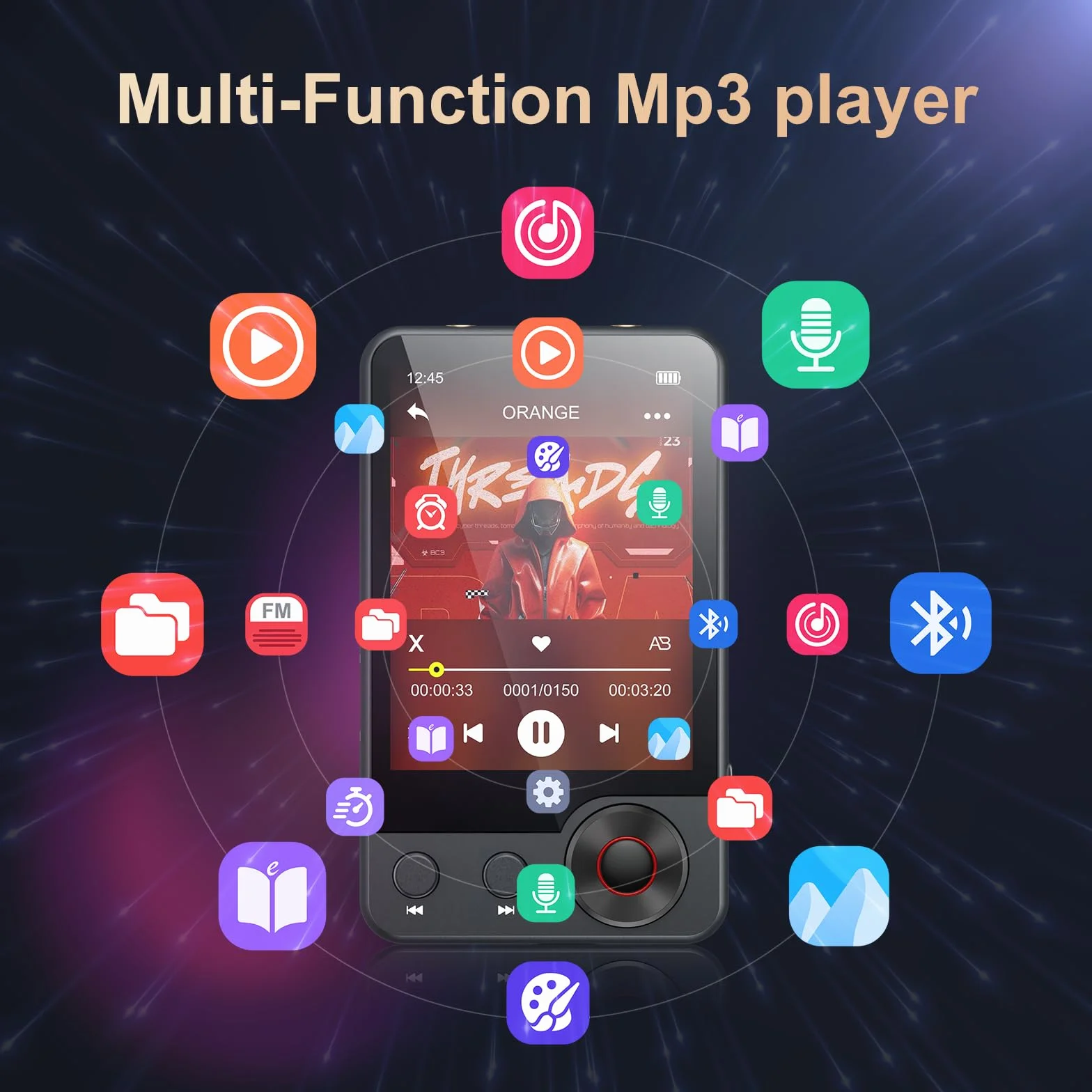 128GB Reproductor MP3 con Bluetooth 5.3, Oilsky 2,4'' Reproductor de Música Portátil con Altavoz, MP3 Reproductor con Radio FM, Grabación de Voz, Auriculares (Gris)