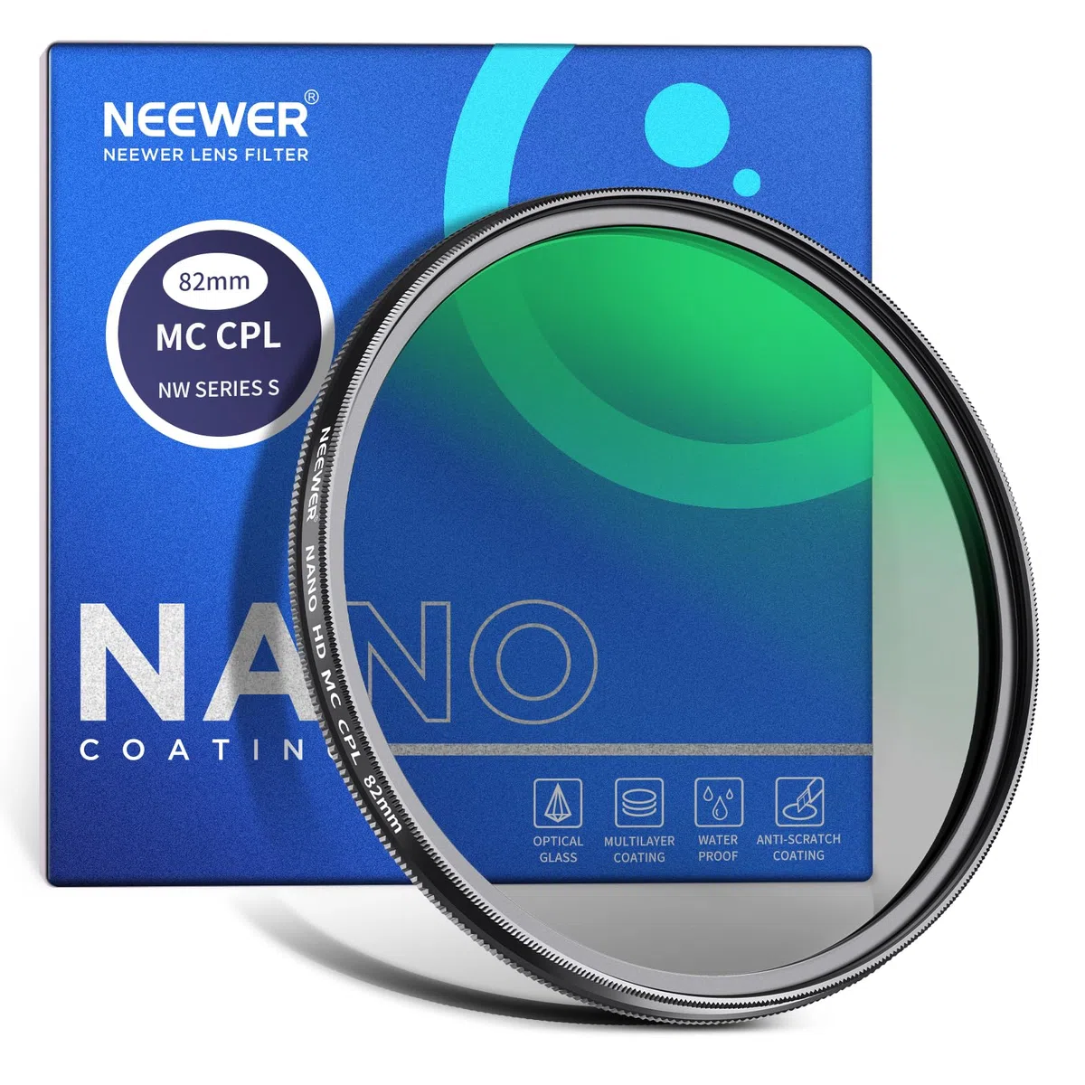 NEEWER Filtro Polarizador 82mm Polarizer Filter Circular MC CPL con Multi Resistente Nano de 24 Capas con Vidrio óptico HD para Lentes, Reduce la Reflexión/el Deslumbramiento/Mejora el Contraste