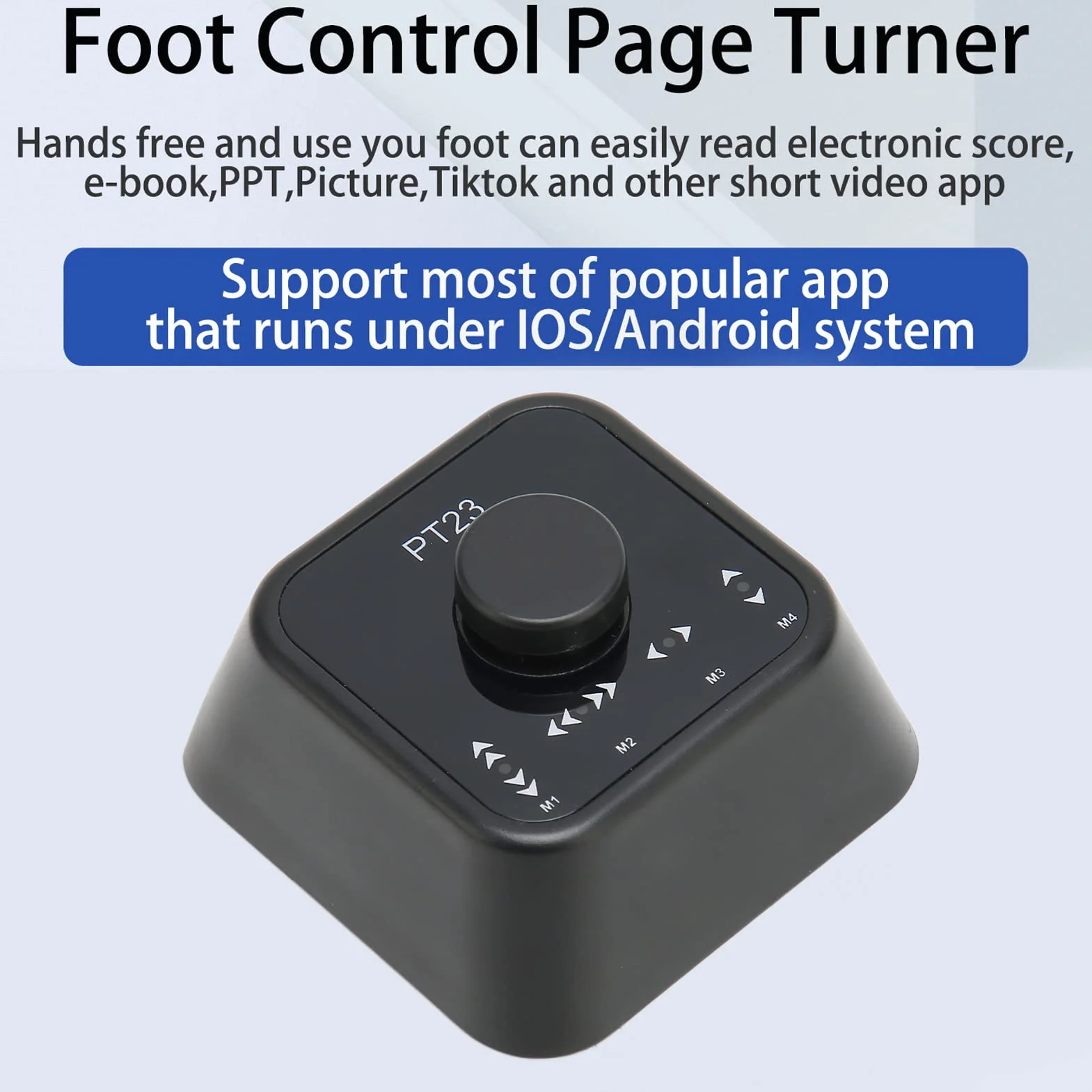 Turner de Página Bluetooth PT23, Interruptor de Llave de Controlador Multimedia Inalámbrico Recargable con Pedal para Teléfono de Computadora (Negro)