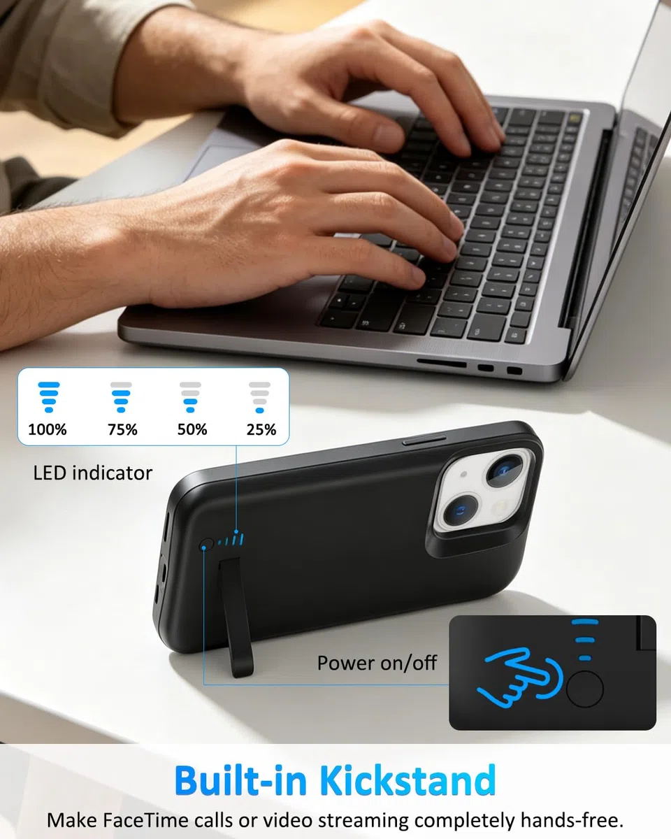 Funda de batería para iPhone 14/13, 8500 mAh, recargable, cargador rápido extendido, portátil, batería de respaldo para iPhone 13/14 (6.1 pulgadas), color negro