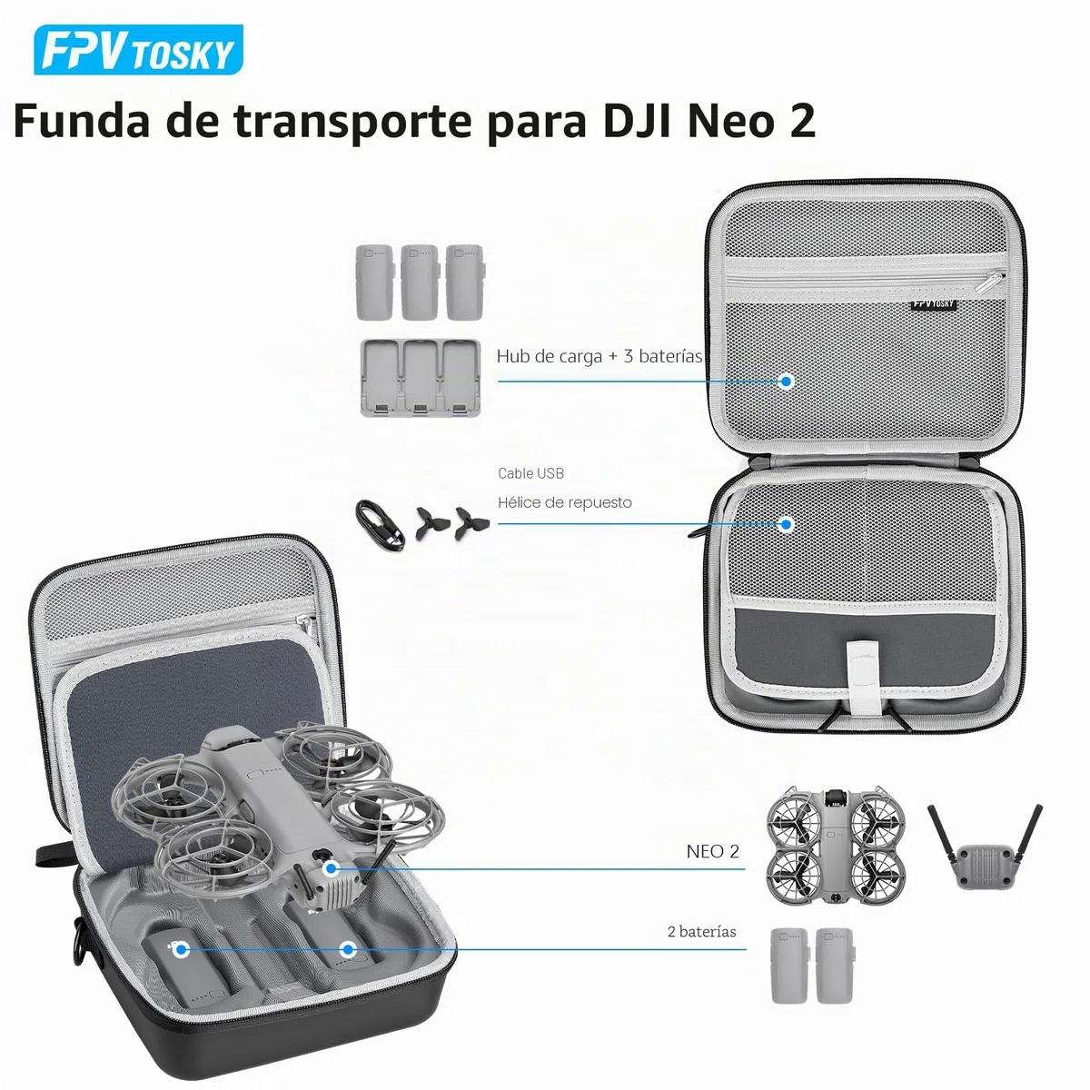 FPVtosky Bolsa para Neo 2, portátil PU bolsa de transporte para DJI Neo 2 Drone Accesorios [solo bolsa]
