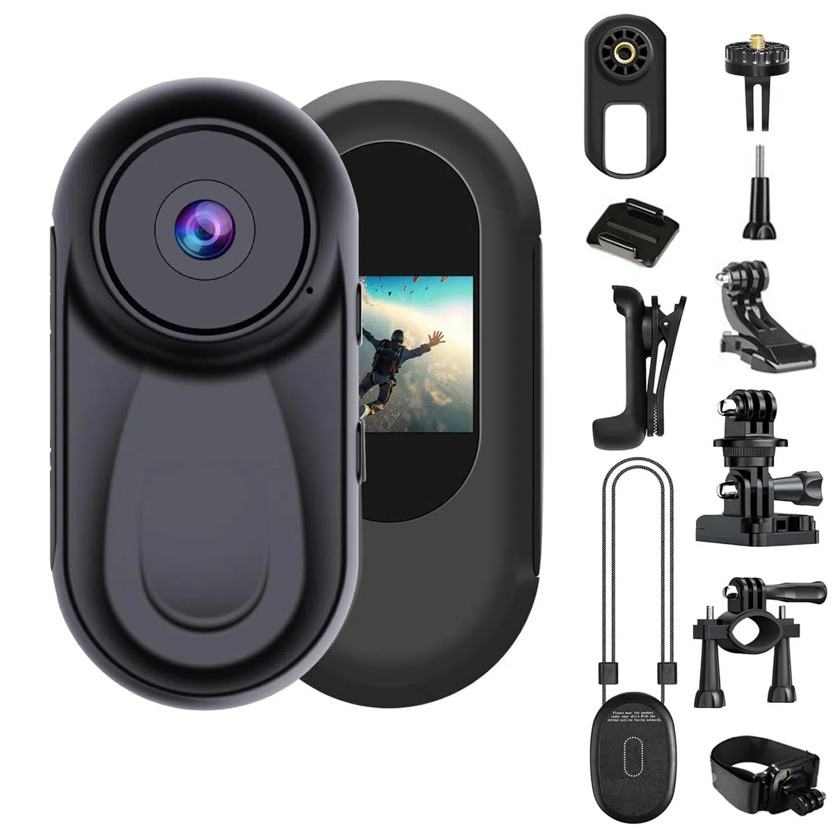 OBEST Mini Camara Accion Visión Nocturna 360 Cámara Deportiva Vlog Bodycam | Cámaras Corporal Cam Casco Moto 1080P con Pantalla 0,85", Camera POV Video para Actividades Diario, Acc multifunción Negro