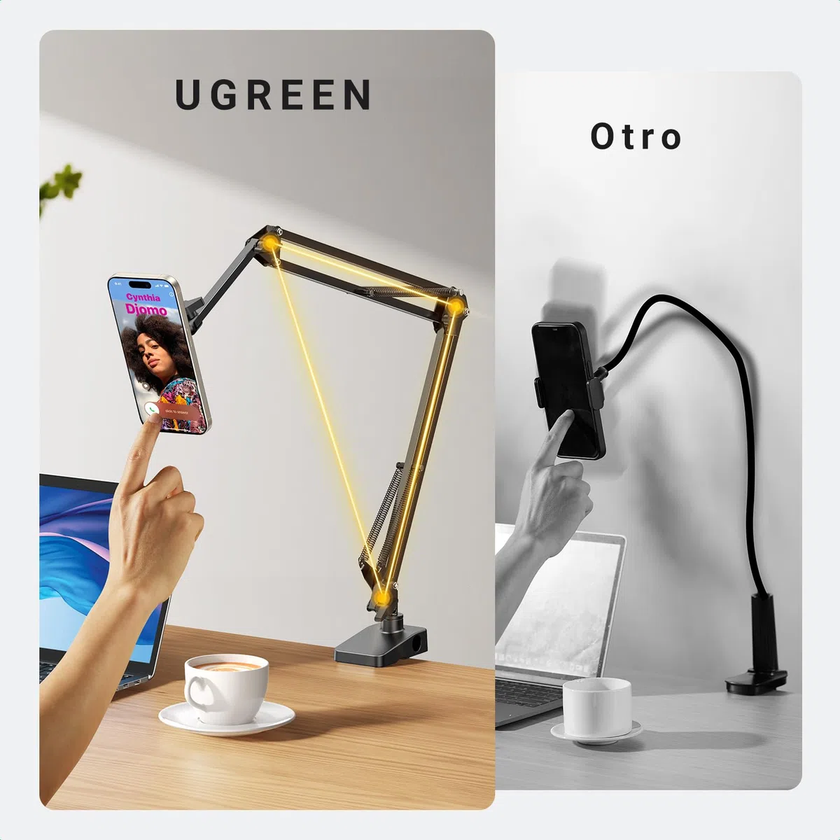 UGREEN Soporte Magnético Móvil para Cama, Stand Magsafe con Brazo Flexible Articulado Compatible con iPhone 16 15, 14, 13, 12 Series, Galaxy S24 Ultra y Más