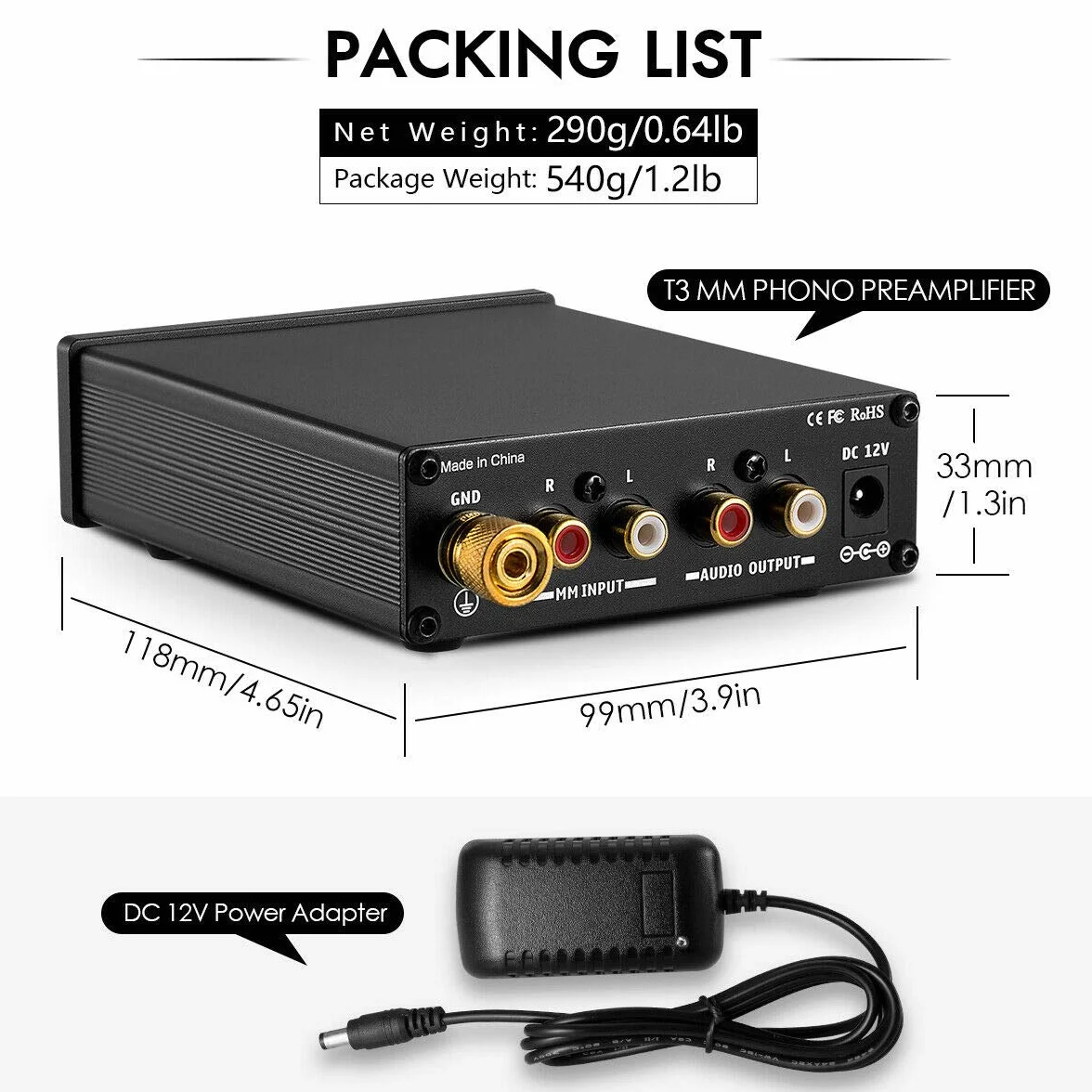 Nobsound Mini HiFi MM Preamplificador de fono tocadiscos RIAA