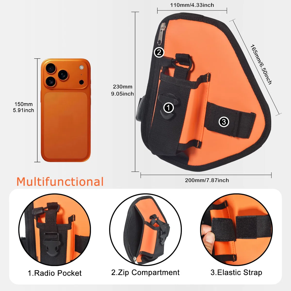 Funda Torácico para Radiotransmisor, Bolsa Multifuncional con Correa Ajustable de Nylon, Compatible con Baofeng Motorola Kenwood Midland Radio (Negro)
