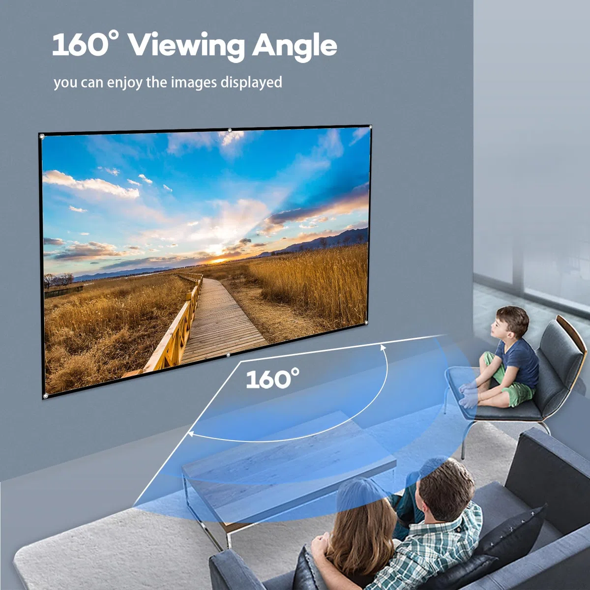 Docooler Pantalla de proyector HD portátil de 80 Pulgadas, Pantalla de proyección 16:9, Plegable, Duradera, montada en la Pared para películas al Aire Libre, Cine en casa y Oficina