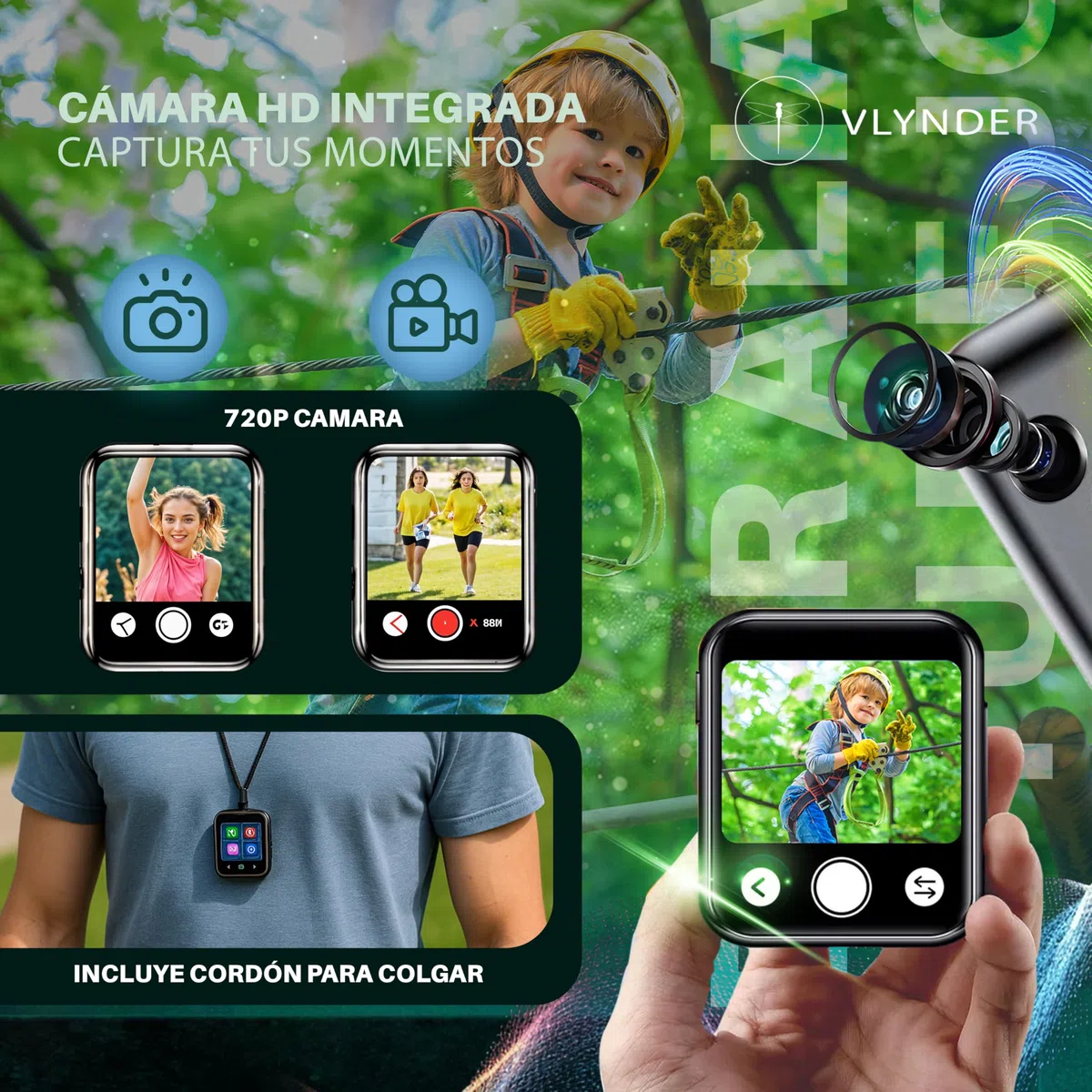 Reproductor MP3 con Bluetooth 5.4, 64GB | Mini HiFi-Music Player con Clip Deportivo | Premium | Pantalla Táctil 2,01 Pulgadas | Cámara 720P | Radio FM | Grabadora de Voz | Expansible 256gb