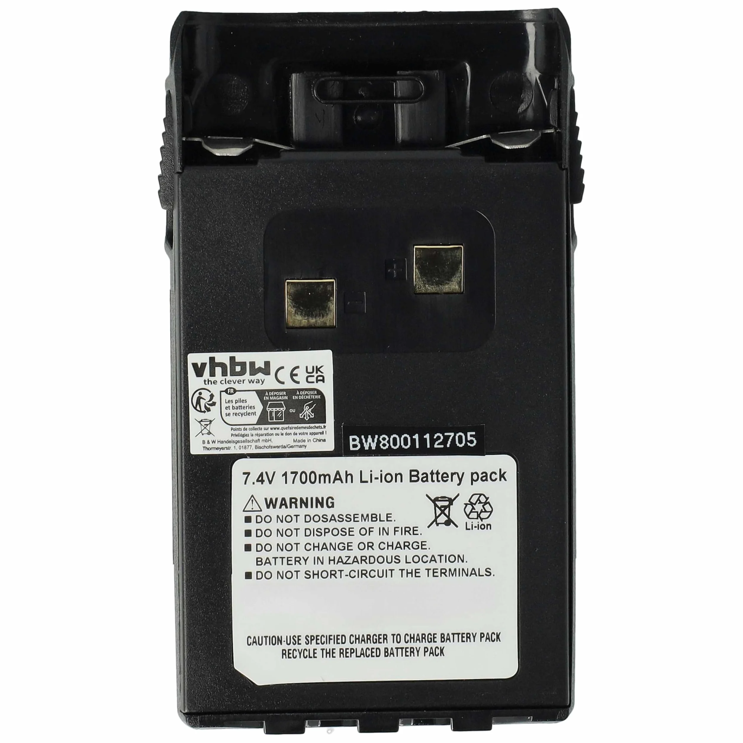 vhbw 1x batería Compatible con Wouxun KG-UVD1P, KG-UV6D, KG-UVD1 Radio (1700 mAh, 7,4 V, Li-Ion) + Pinza