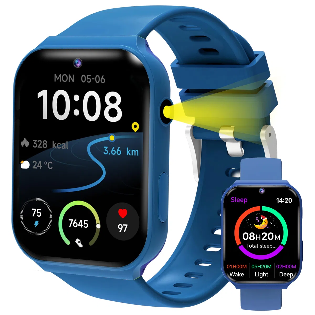 Reloj Inteligente Niño Pulsera Actividad, IP68 1.8" HD Smartwatch Niño y Niña 3-15 Años, Podómetro, Monitor de Sueño, Cámara, Modos Deportivos, Alarmas, 18 Juegos, Linterna, Fondo DIY, Regalo Infantil